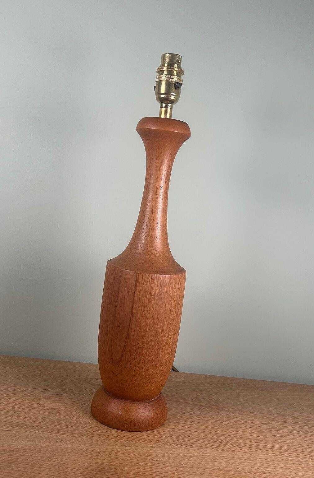 Large Vintage Mid Century Teak Wooden Table Lamp Base C1960s H43cm photo furniture