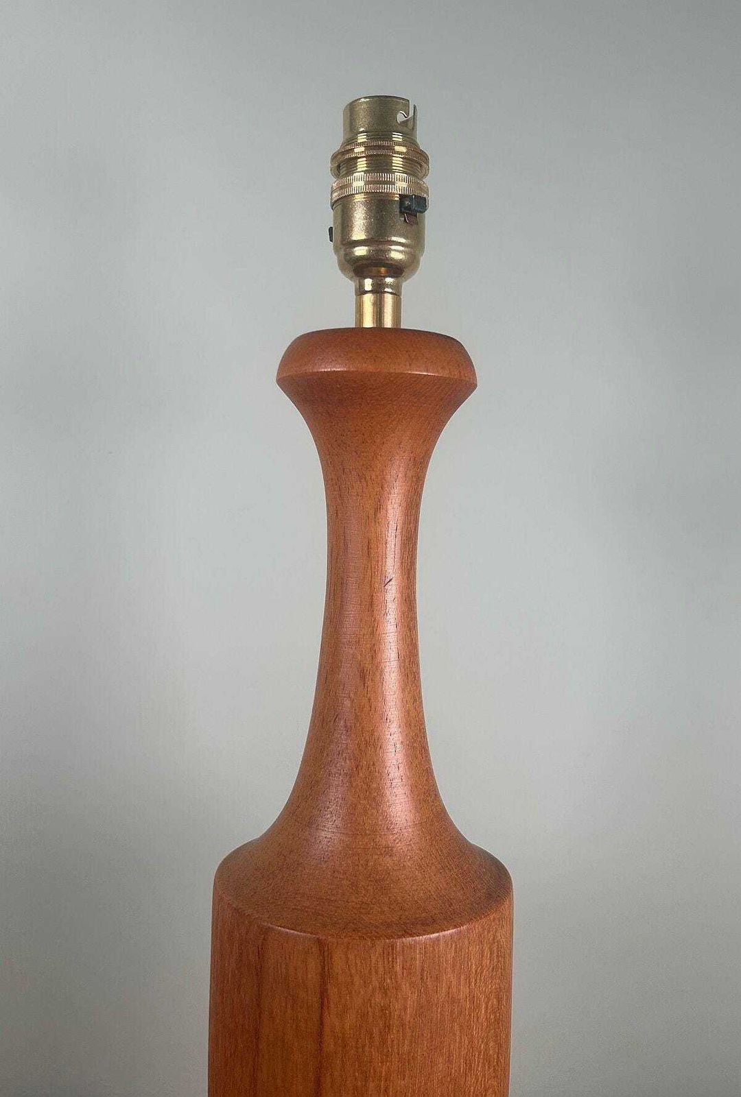 Large Vintage Mid Century Teak Wooden Table Lamp Base C1960s H43cm photo vinterior
