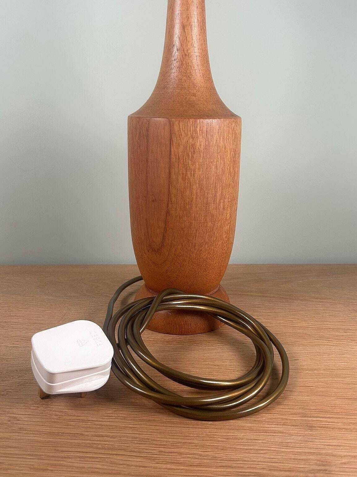 Large Vintage Mid Century Teak Wooden Table Lamp Base C1960s H43cm photo vintage