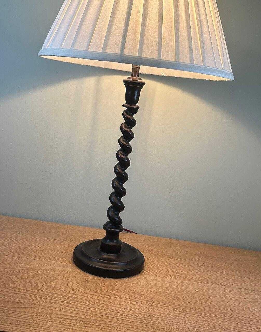 Large Antique Barley Twist Wooden Table Lamp – Vintage Wood Lamp Base C1930s