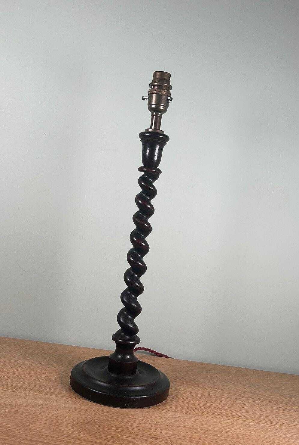 Large Antique Barley Twist Wooden Table Lamp – Vintage Wood Lamp Base C1930s photo furniture