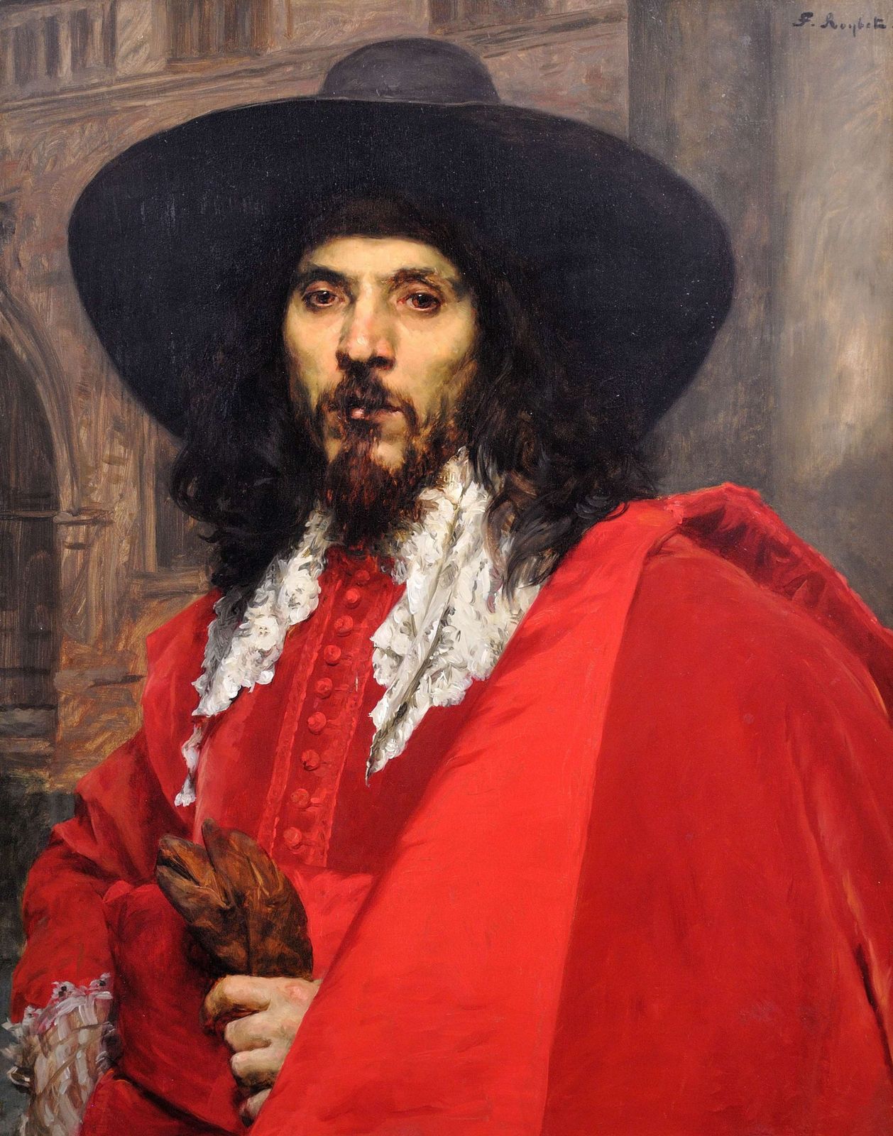 Ferdinand Victor Leon Roybet 1840 tot 1920. Frans. Le Mousquetaire. De Musketier. Ingelijst cavalierportret, olieverfschilderij, ca. 1880. photo furniture