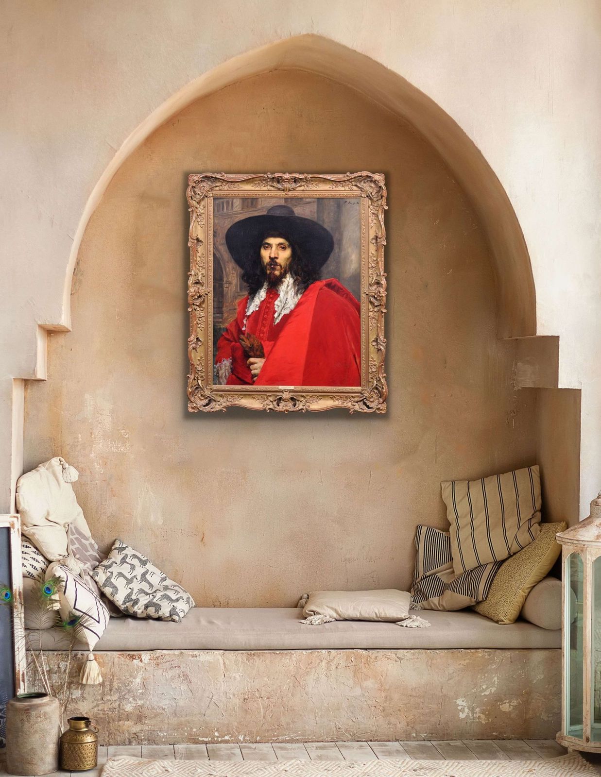 photo vinterior Ferdinand Victor Leon Roybet, 1840-1920. Français. Le Mousquetaire. Portrait de cavalier encadré, huile sur panneau, vers 1880.