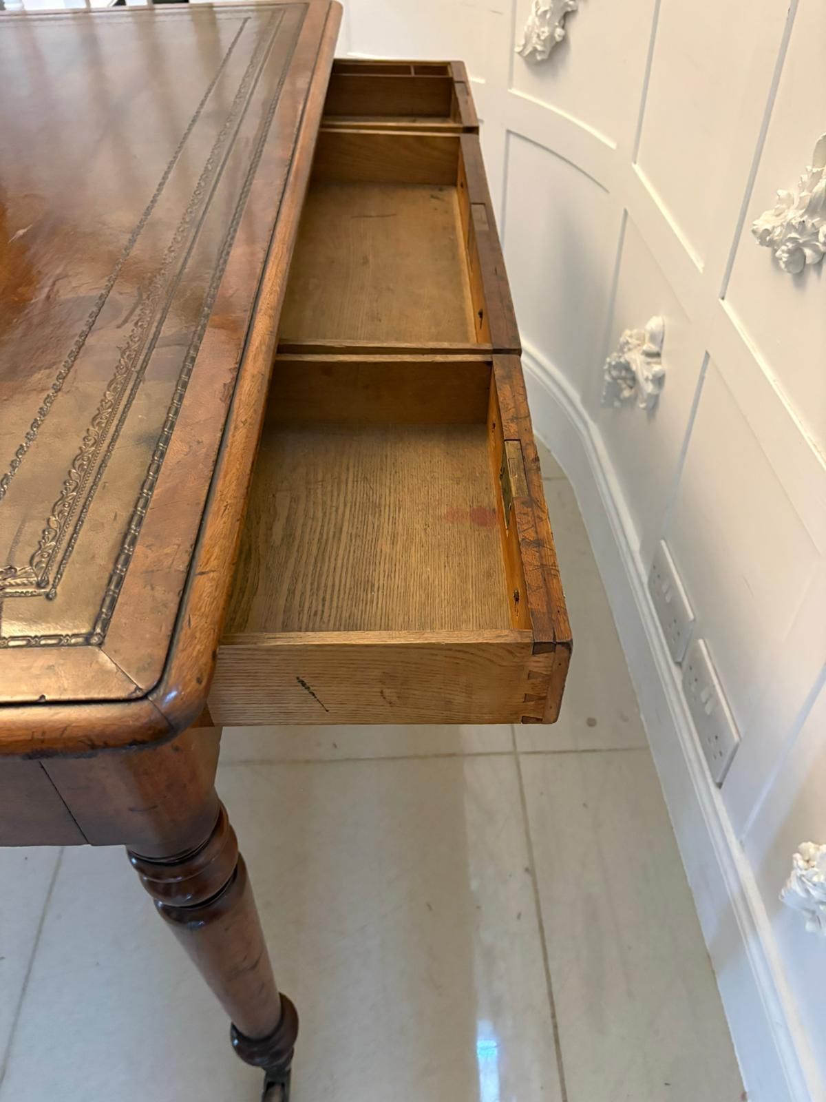 Antique Early 19th Century Mahogany Partners Library Writing Desk With Leather Slide photo 5195.0