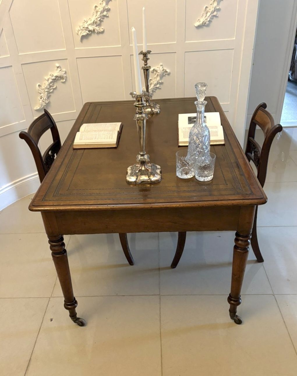 Furniture Antique Early 19th Century Mahogany Partners Library Writing Desk With Leather Slide photo