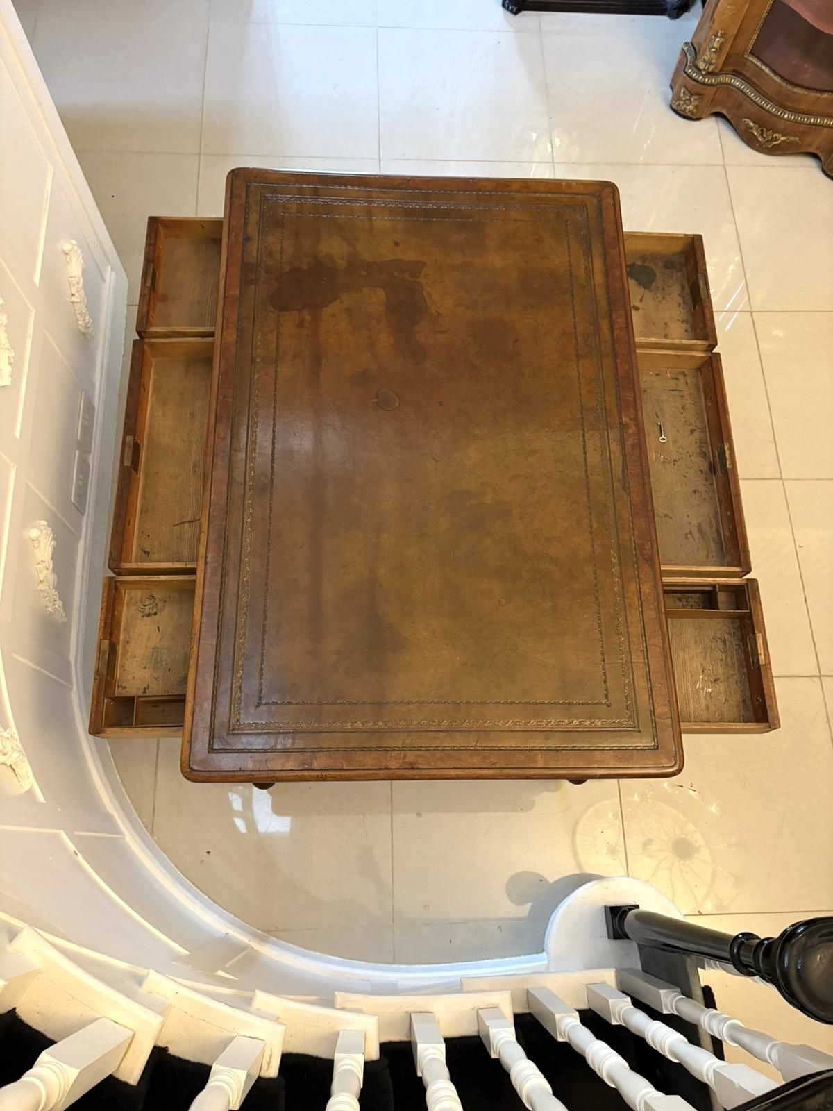 5195.0 Antique Early 19th Century Mahogany Partners Library Writing Desk With Leather Slide photo