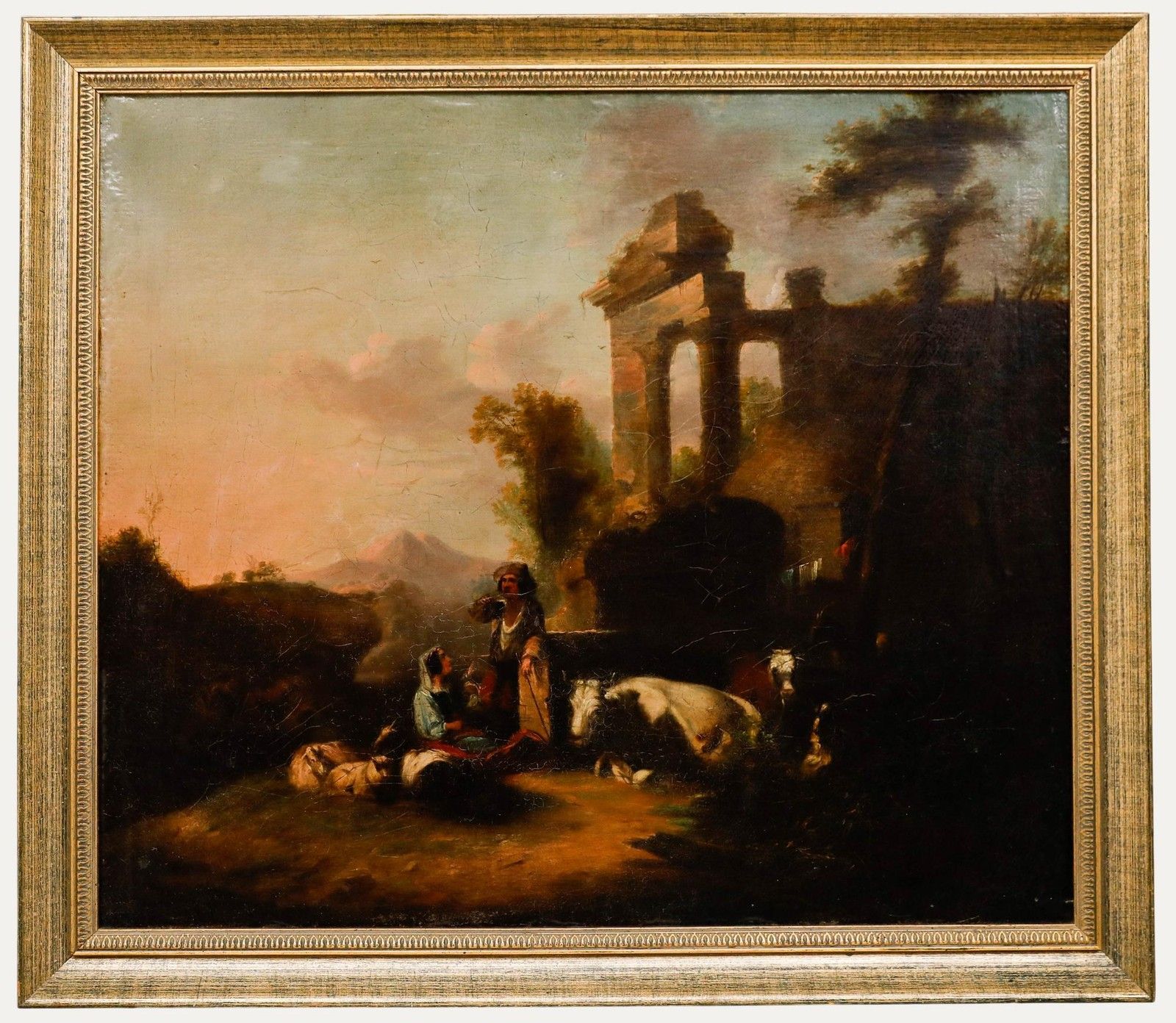 Italian School 18th Century Oil Rest Before The Ruins