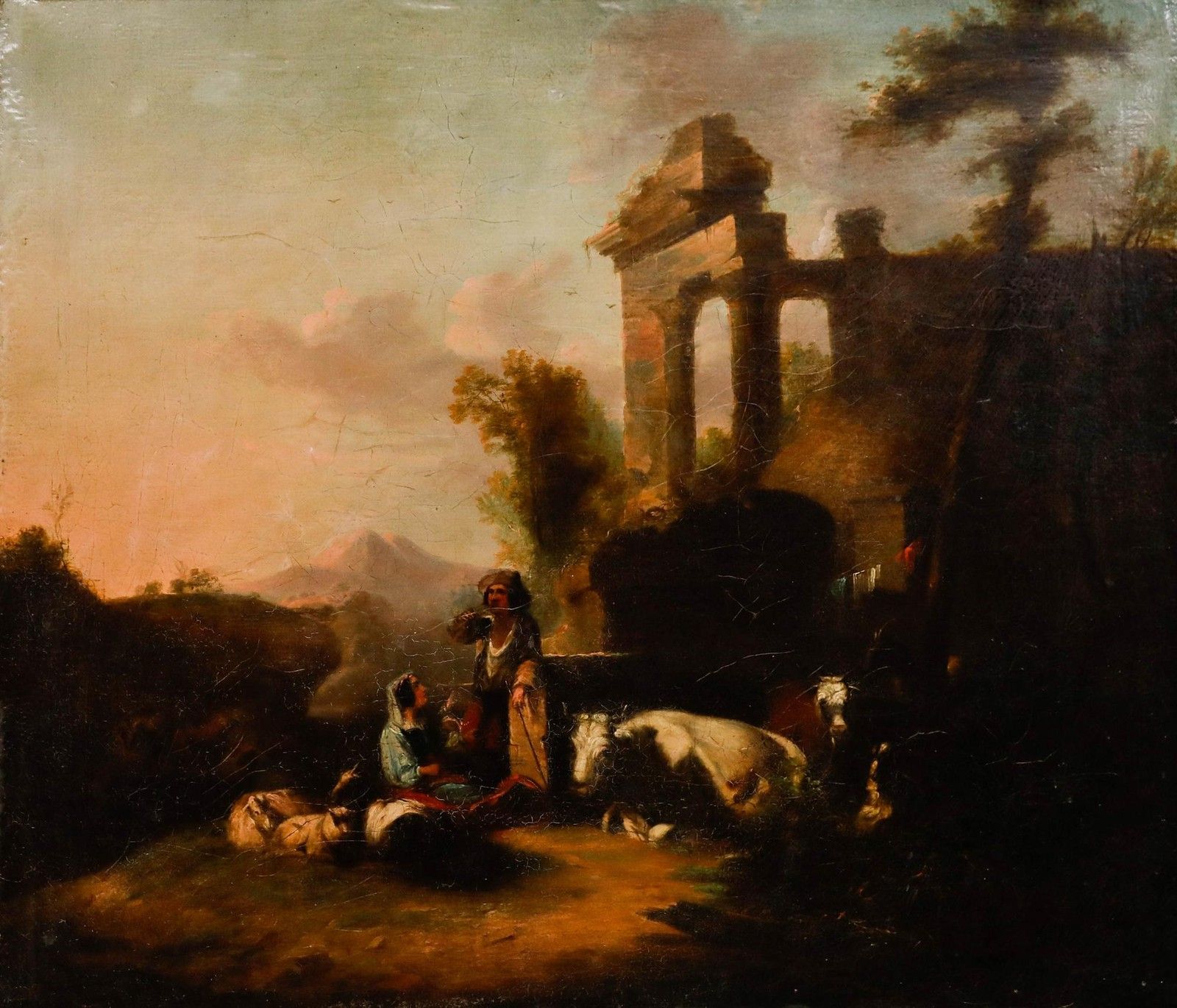 Italian School 18th Century Oil Rest Before The Ruins photo furniture