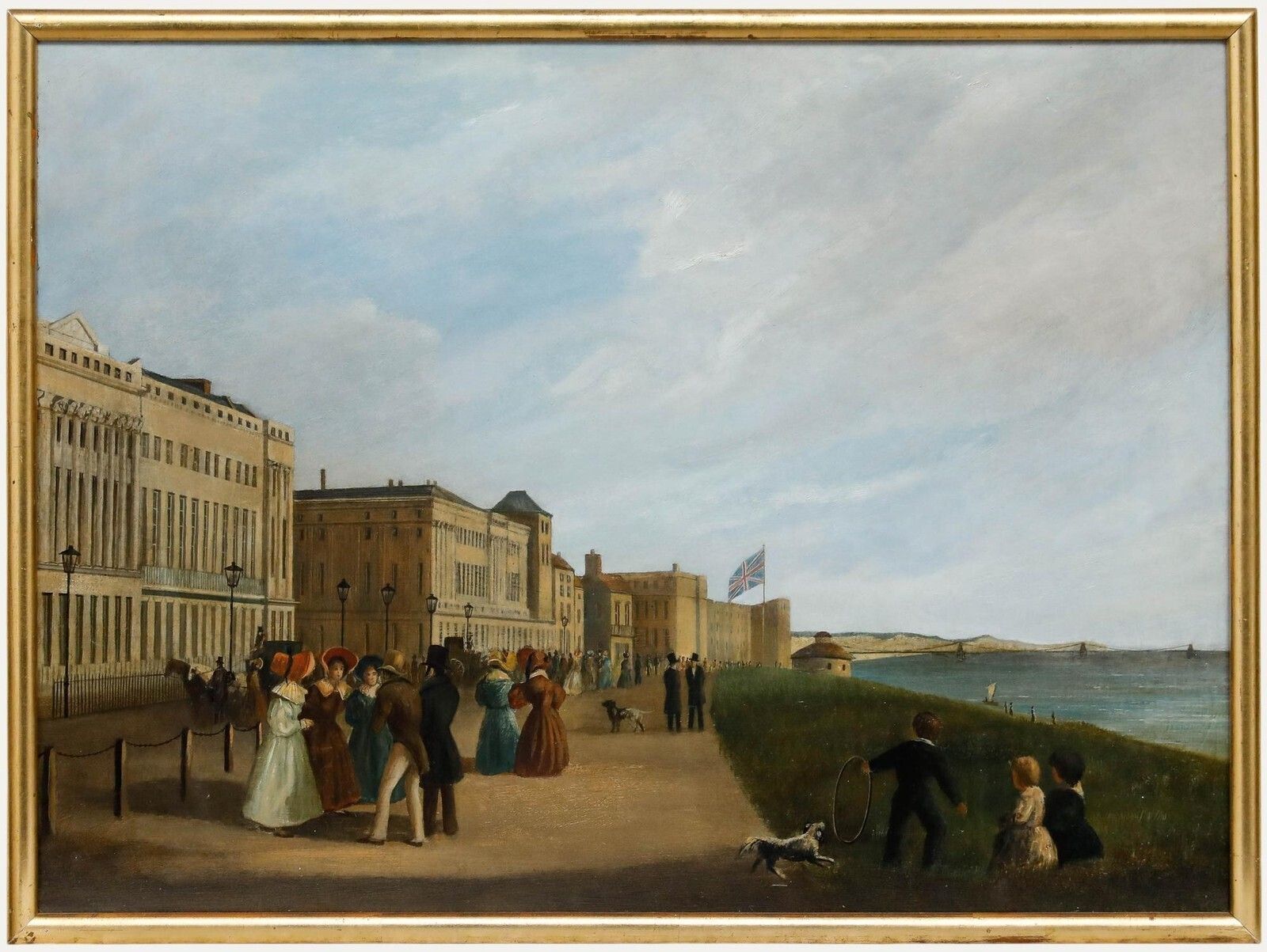 19th Century Oil Brunswick Terrace And Chain Pier