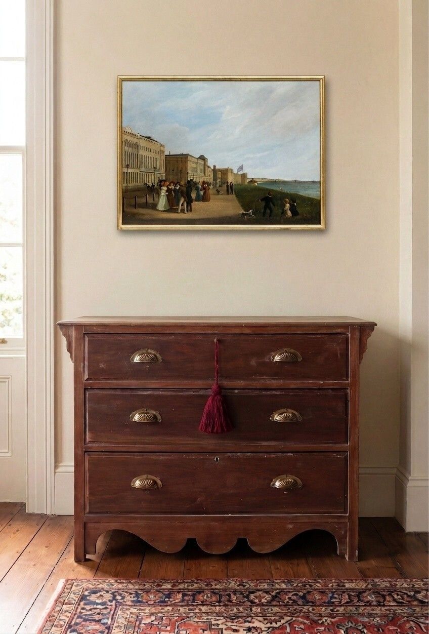 19th Century Oil Brunswick Terrace And Chain Pier photo for sale