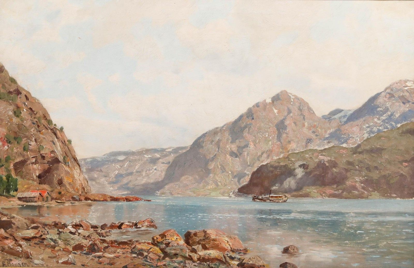 Folmer Bonnén (1885 1960) Early 20th Century Oil, Fjord Landscape photo furniture