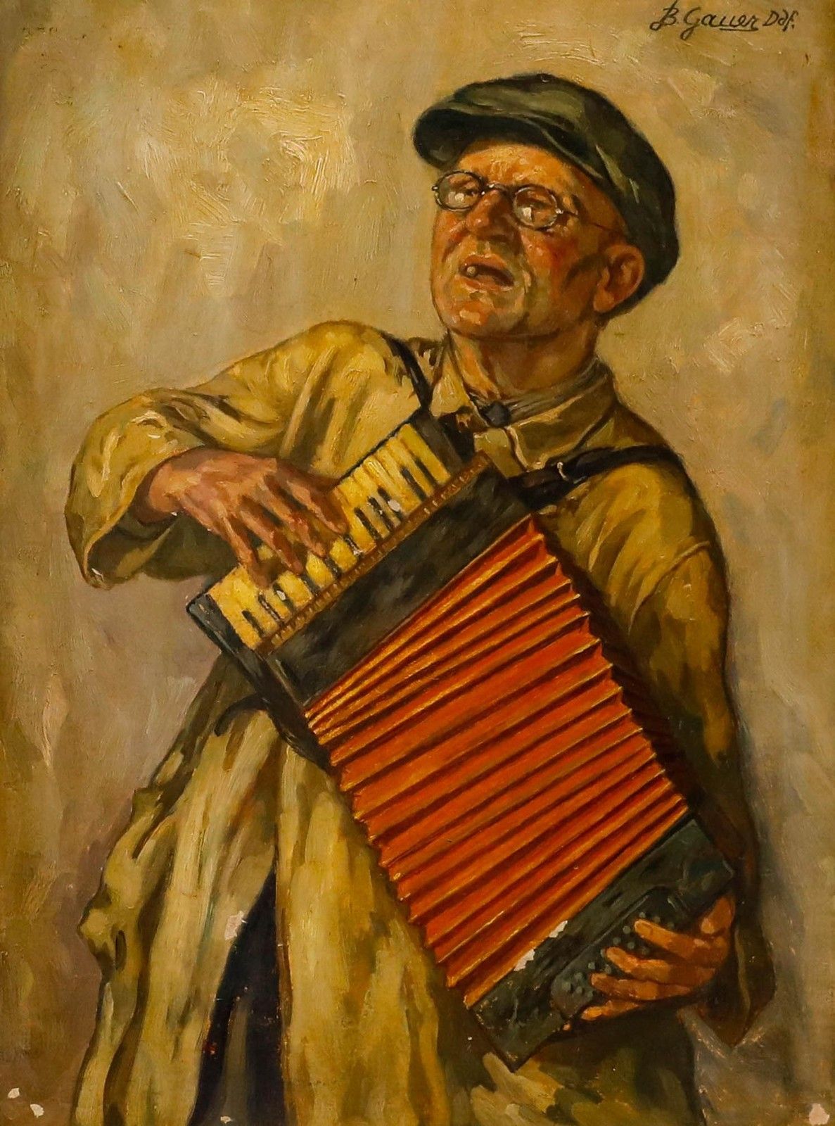 Bernhard Gauer (1882 1955) Framed Mid 20th Century Oil, Accordion Player photo furniture