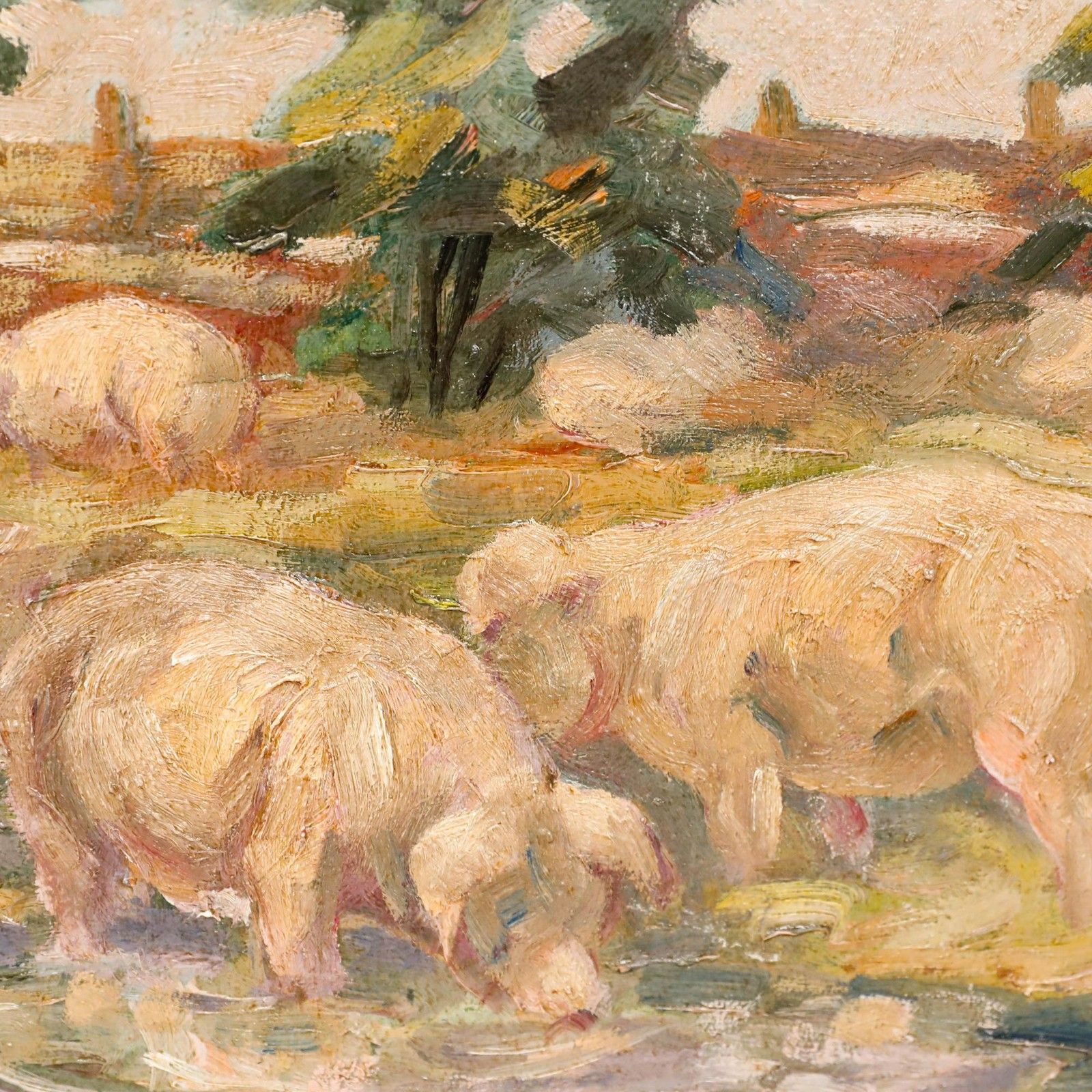 Kurt Glauber (1886 1963) Mid 20th Century Oil, Pigs Rooting photo Art