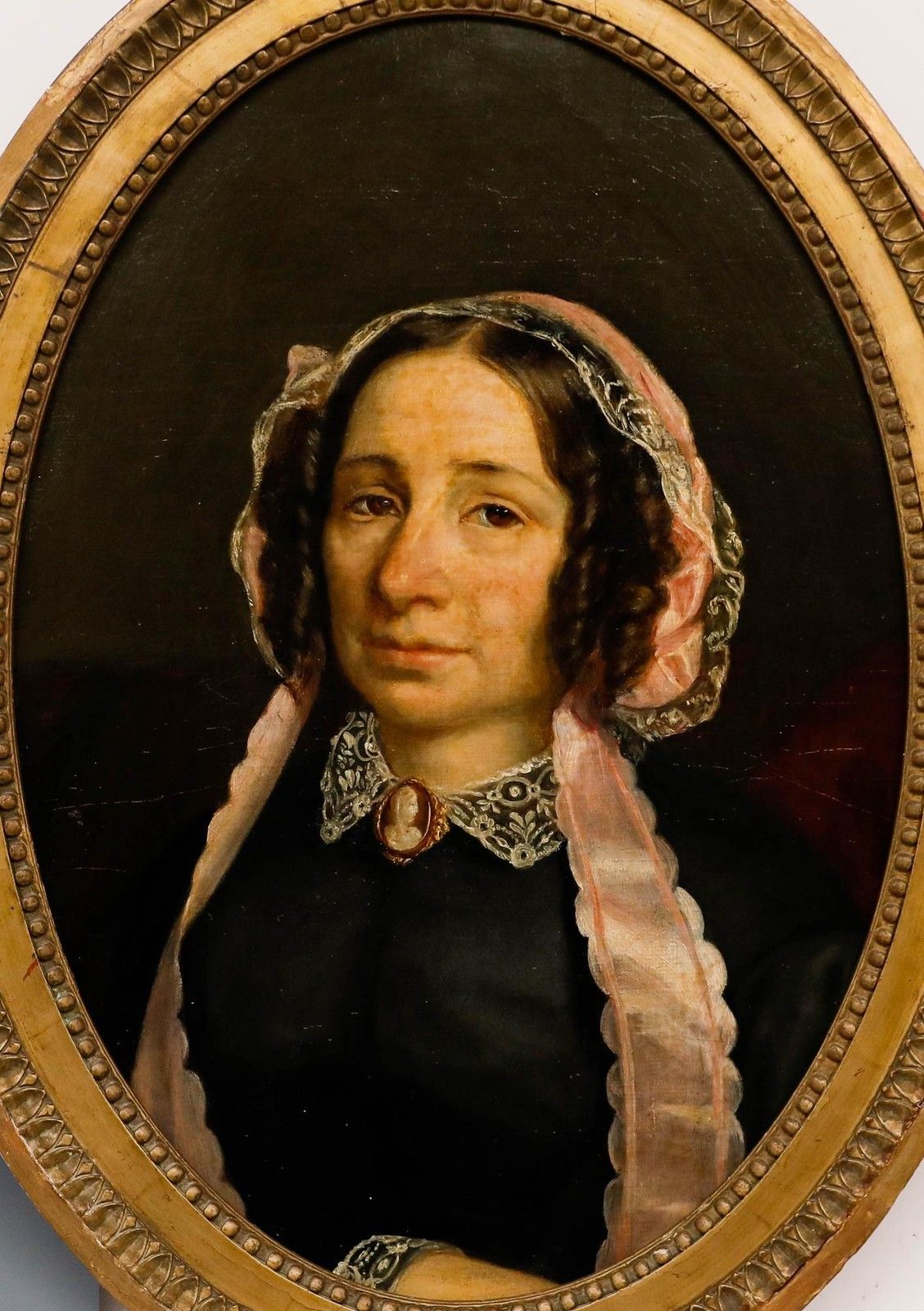 French School Mid 19th Century Oil Lady With Cameo photo furniture