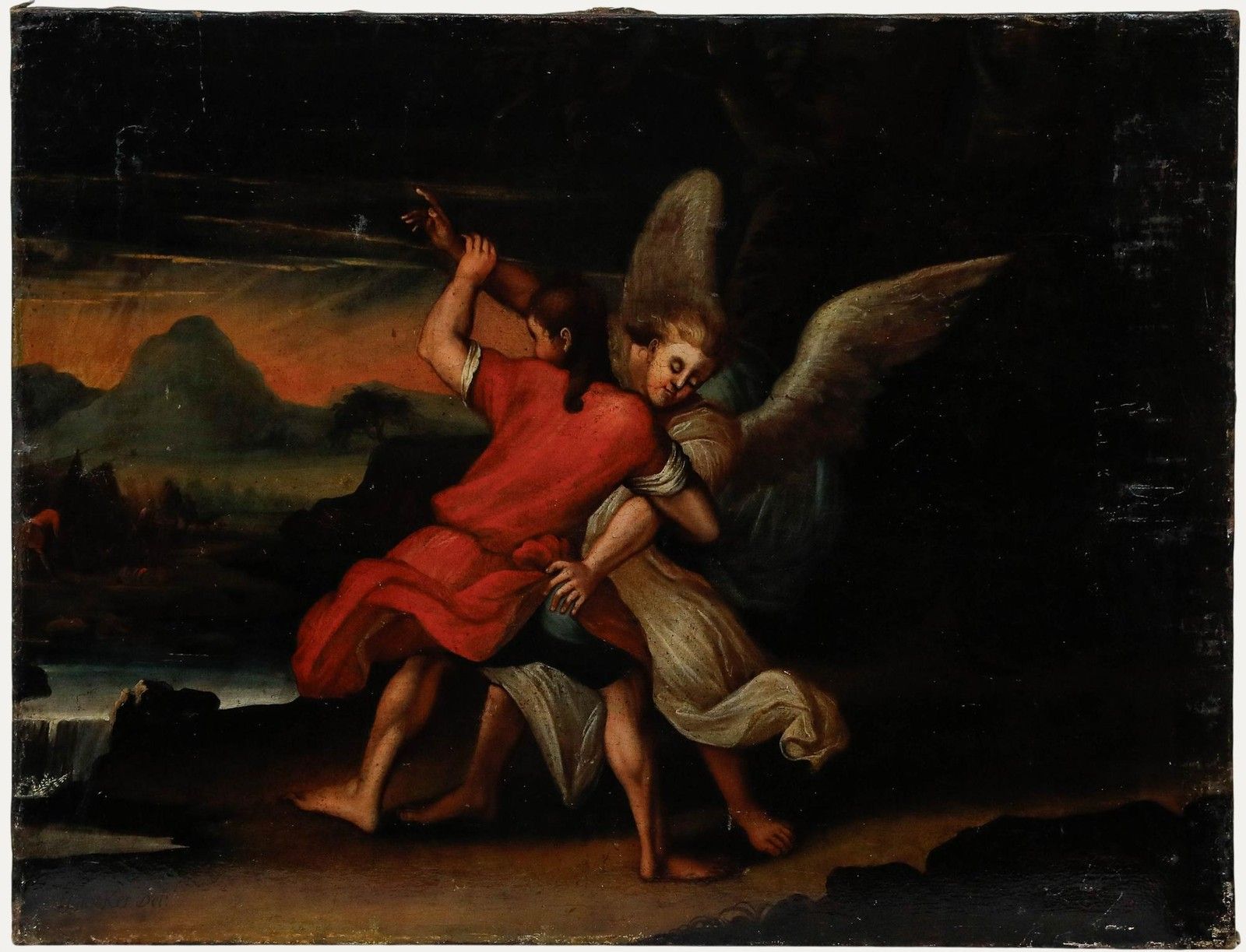Johann Glocker (1690 1763) 18th Century Oil, Jacob And The Angel
