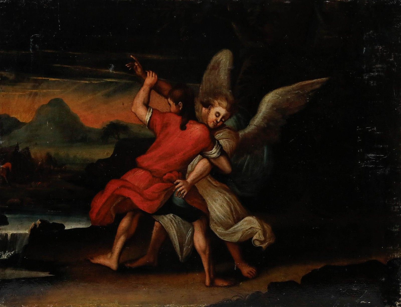Johann Glocker (1690 1763) 18th Century Oil, Jacob And The Angel photo furniture