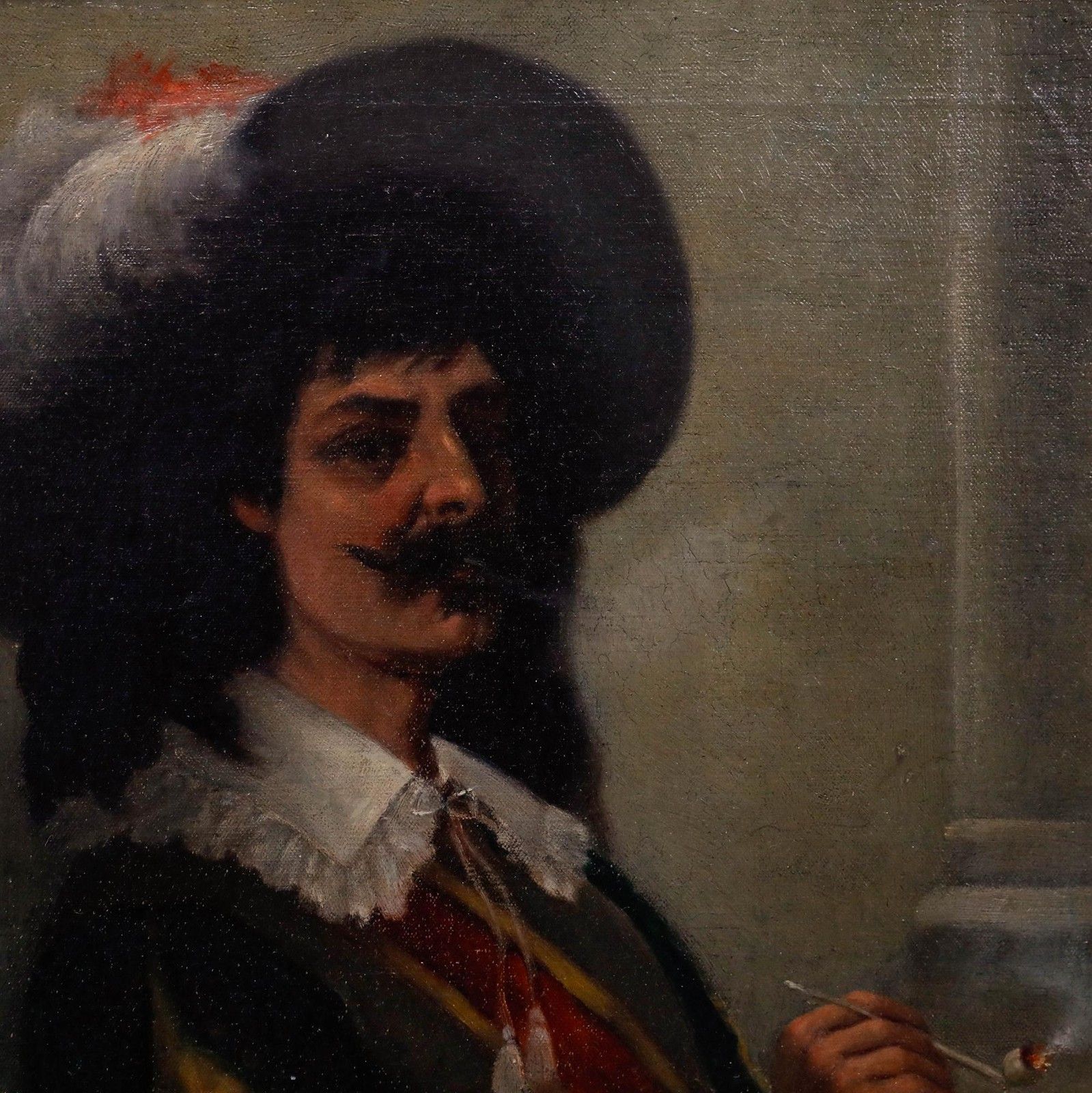 Reno Framed 19th Century Oil, Portrait Of A Cavalier Smoking A Pipe photo Art
