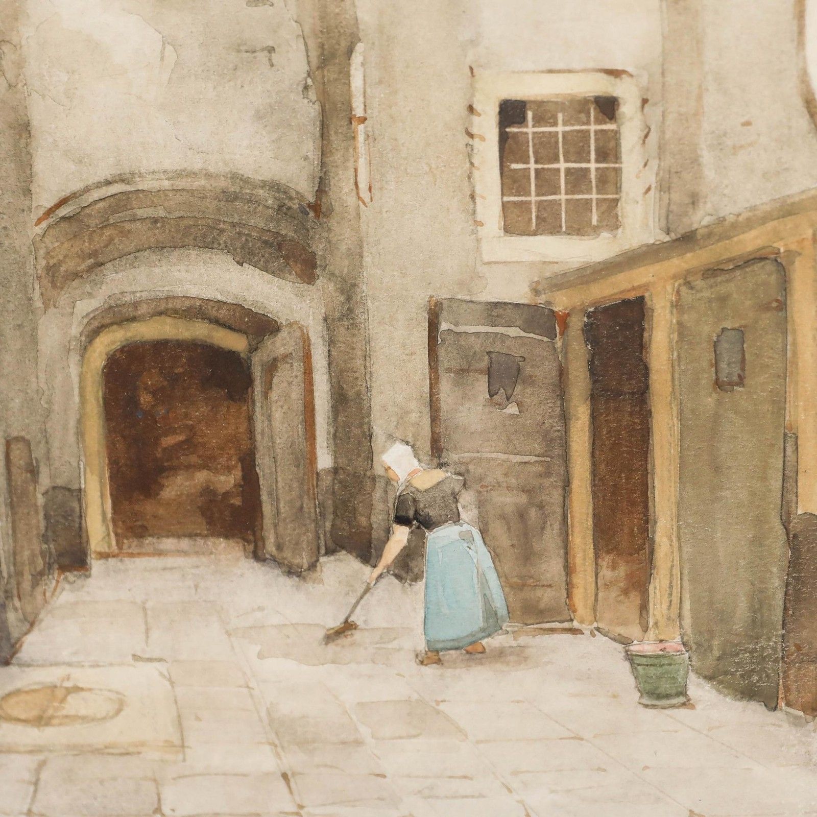 Jacob Huybrecht Hollestelle (1858 1920) 1899 Watercolour, Sweeping The Alley photo Art