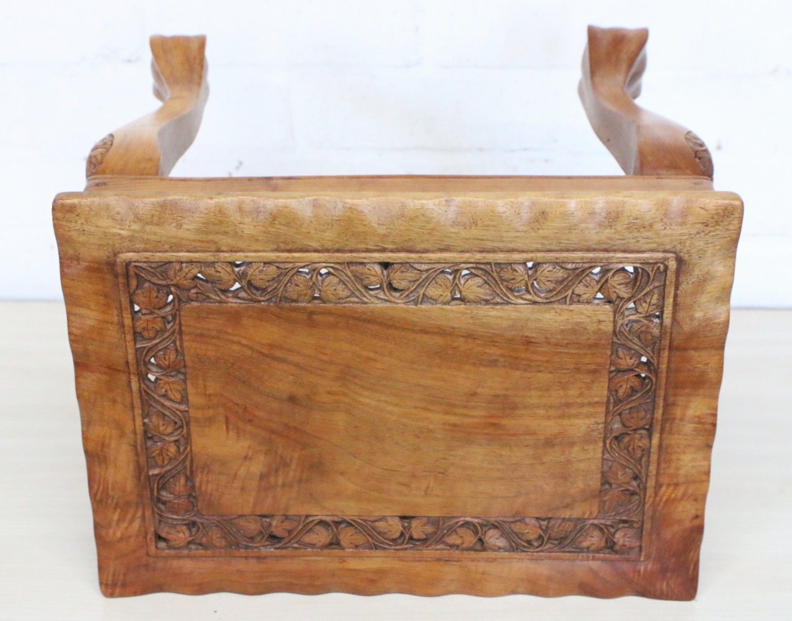 Furniture A Vintage Small Wooden Teak Table Carved Details 20th C. S.E.Asian Handmade 2 Of 2 photo