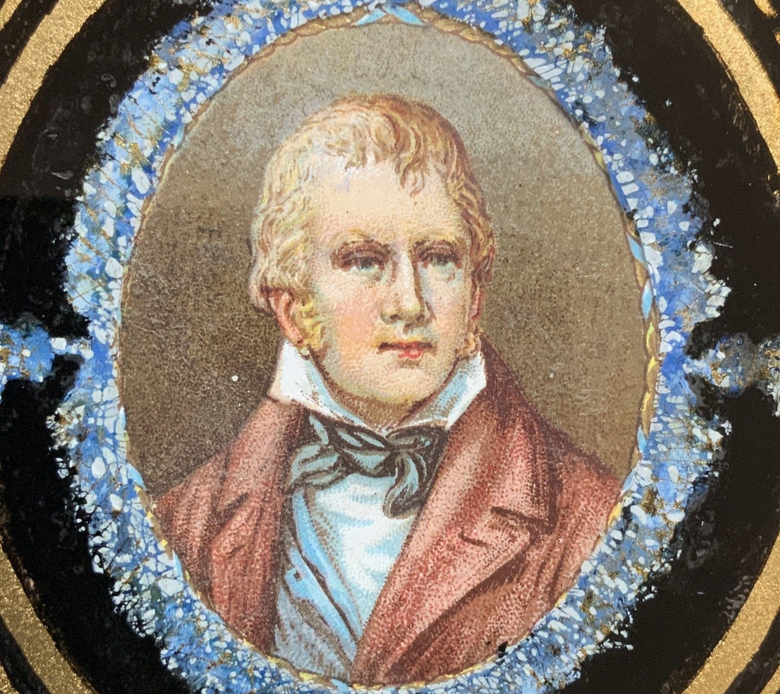 Sir Walter Scott Miniature Portrait Painting Antique Circa 1900 Hogarth Framed photo Art