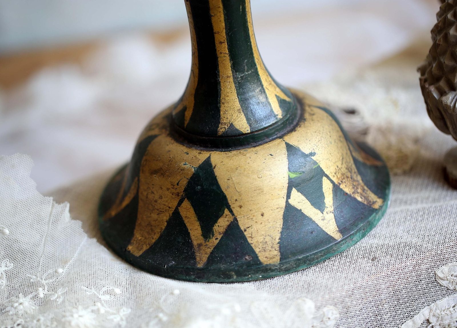 159.0 Antique Pedestal Green And Gold Painted Column Wooden Statue Stand photo