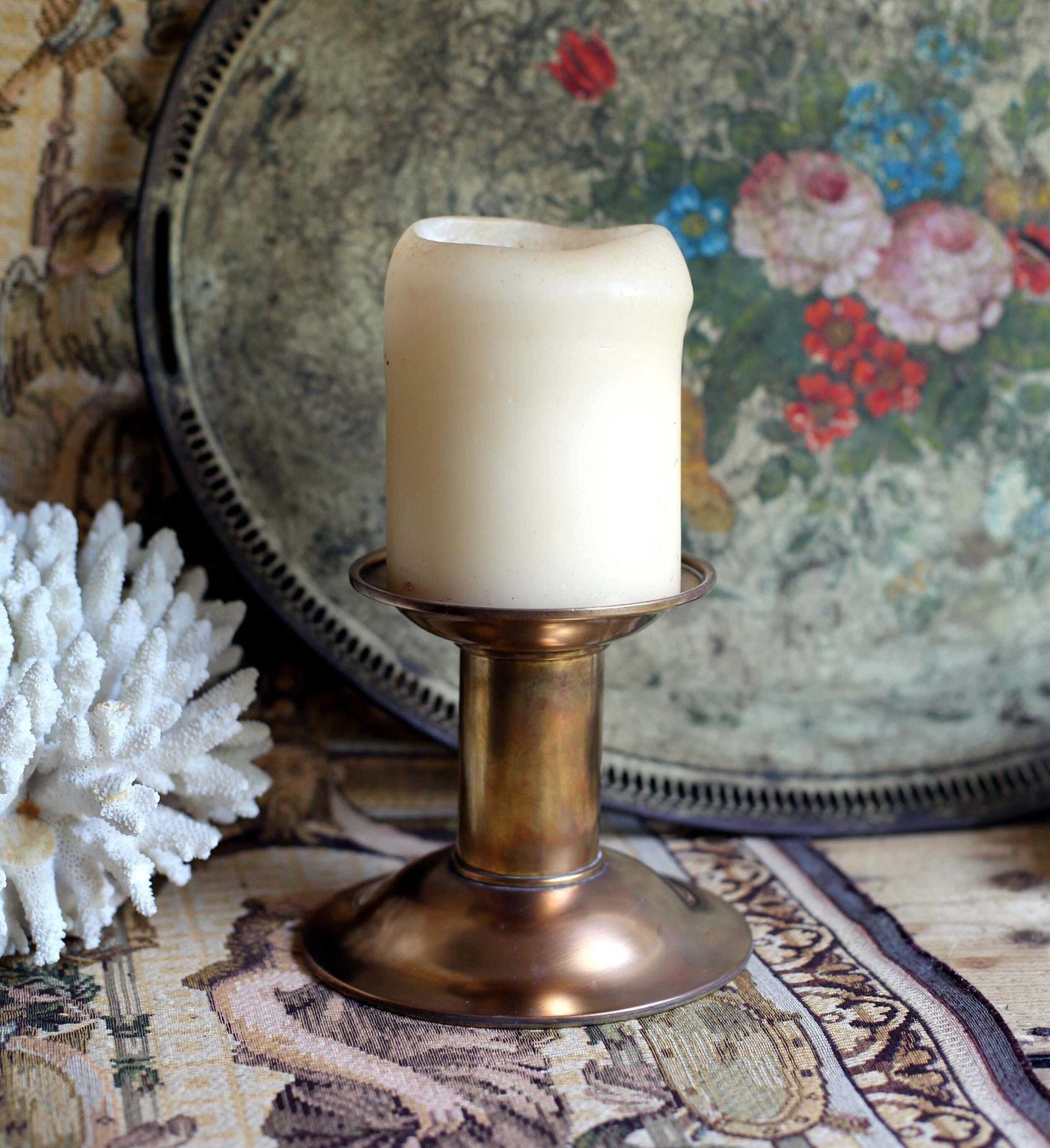 Antique French Brass Church Alter Chuncky Candlestick Candleholder