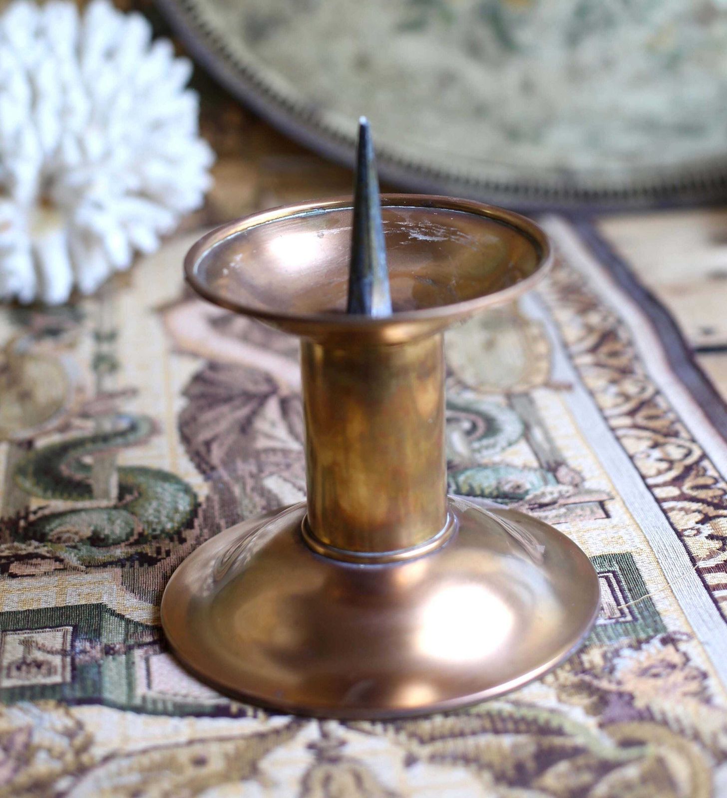 Antique French Brass Church Alter Chuncky Candlestick Candleholder photo for sale