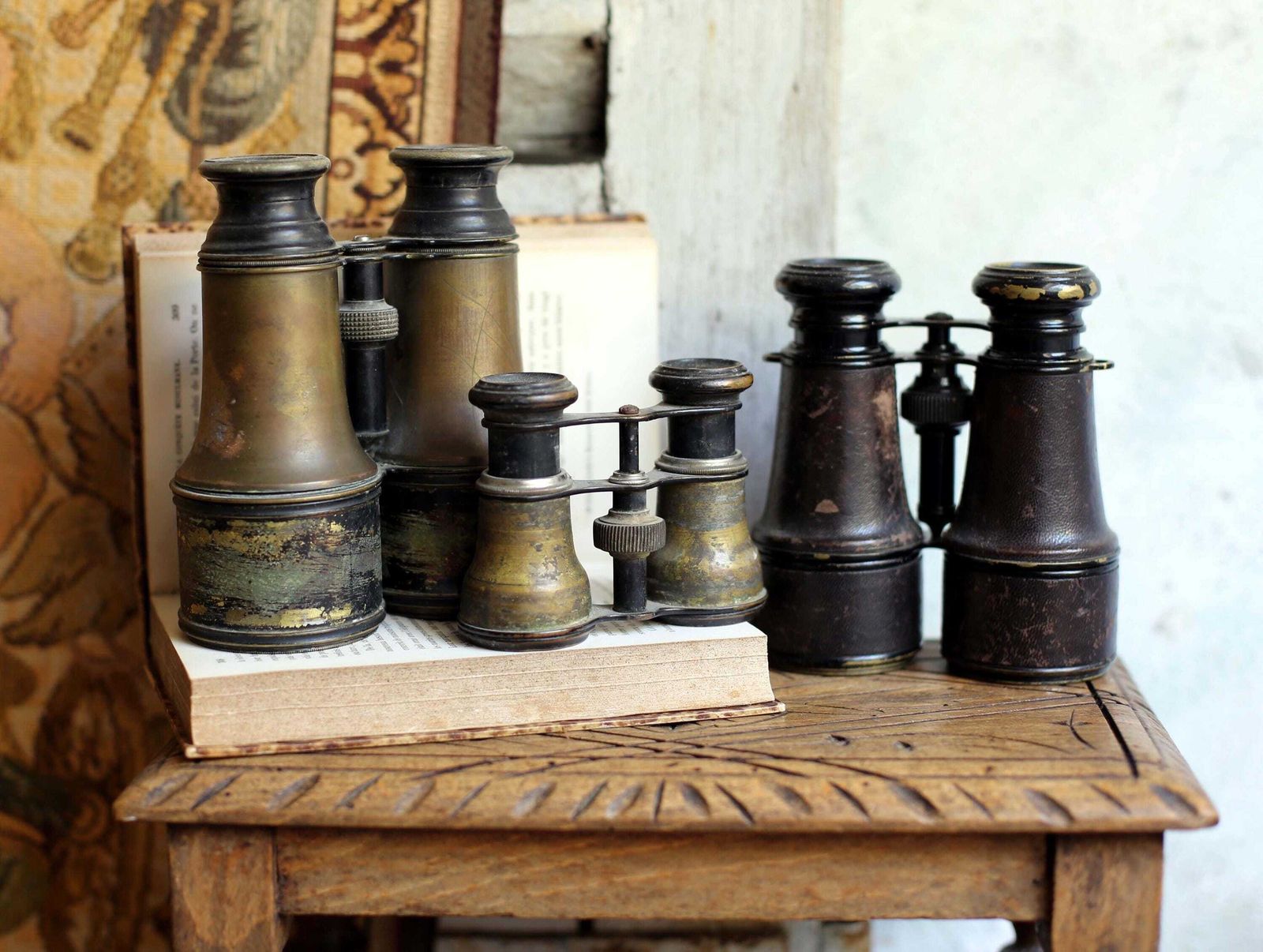 Collection Of Wwi Antique French Binoculars Old Military Brass 3 Pairs Of Field Glasses photo furniture