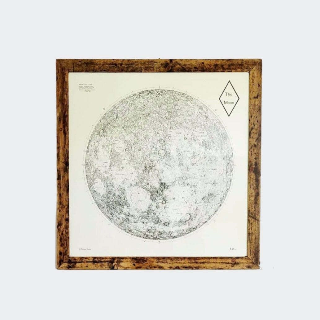 Large Lunar Surface Map Print – 19th Century Moon Artwork With Handmade Wooden Frame