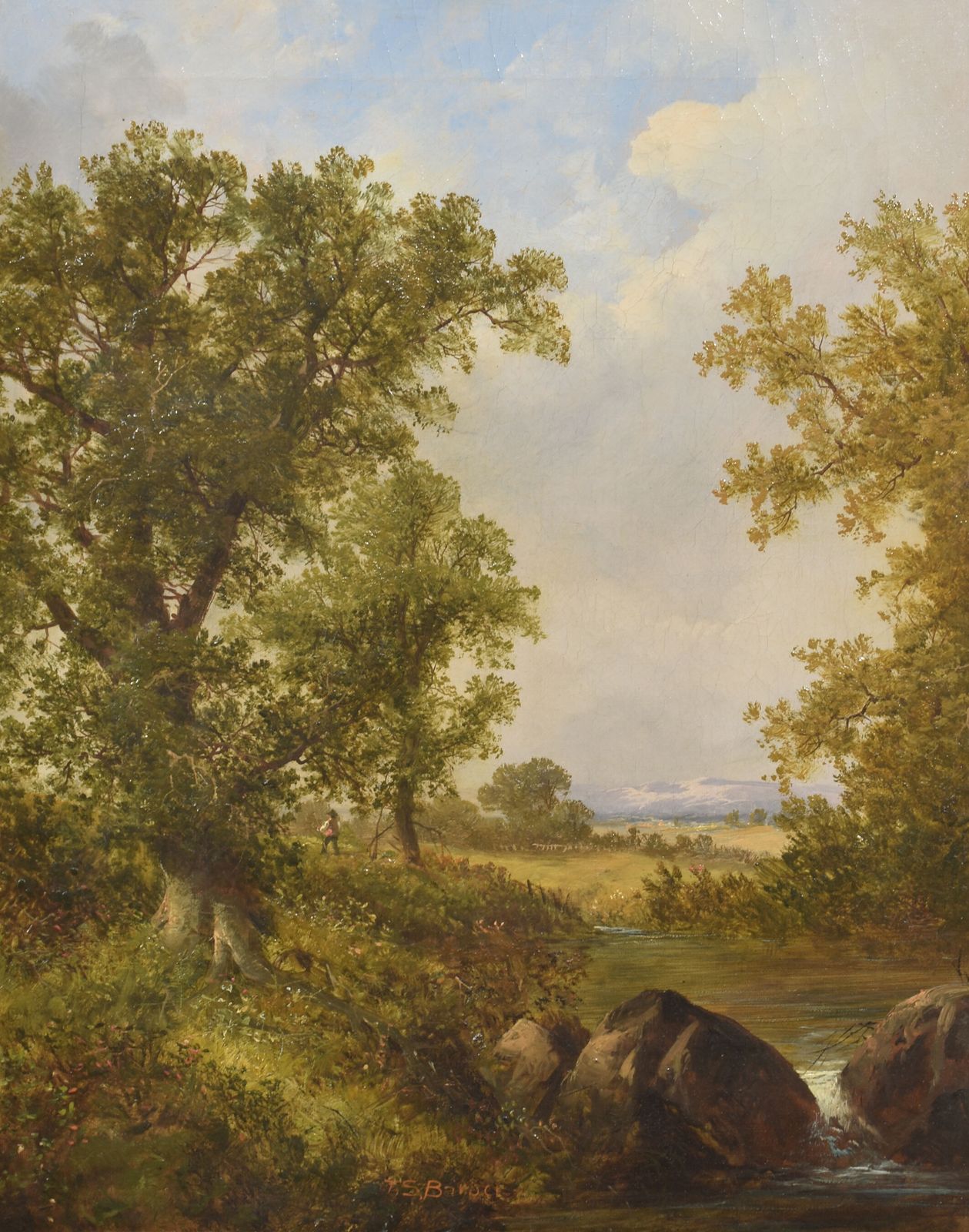 Oil On Canvas Depicting A Wooded River Landscape photo vinterior