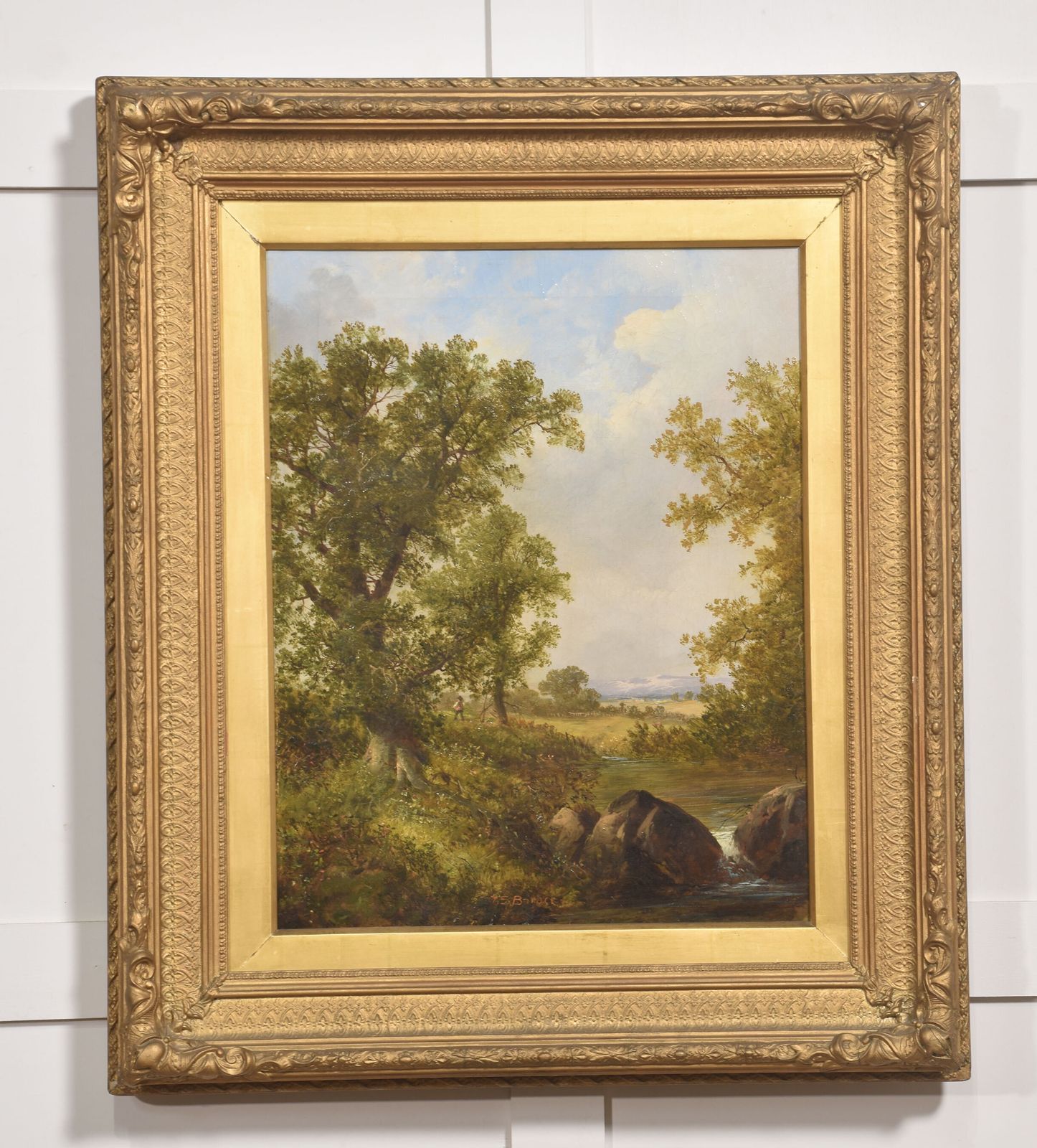 Oil On Canvas Depicting A Wooded River Landscape photo buy