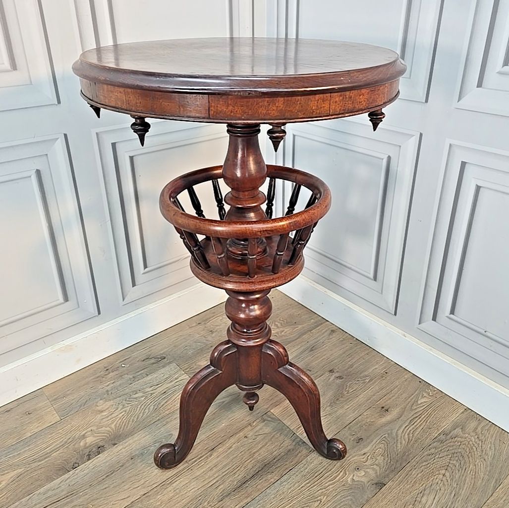 Antique Victorian Occasional Table Round Torchere Plant Stand Wine Lamp Wooden