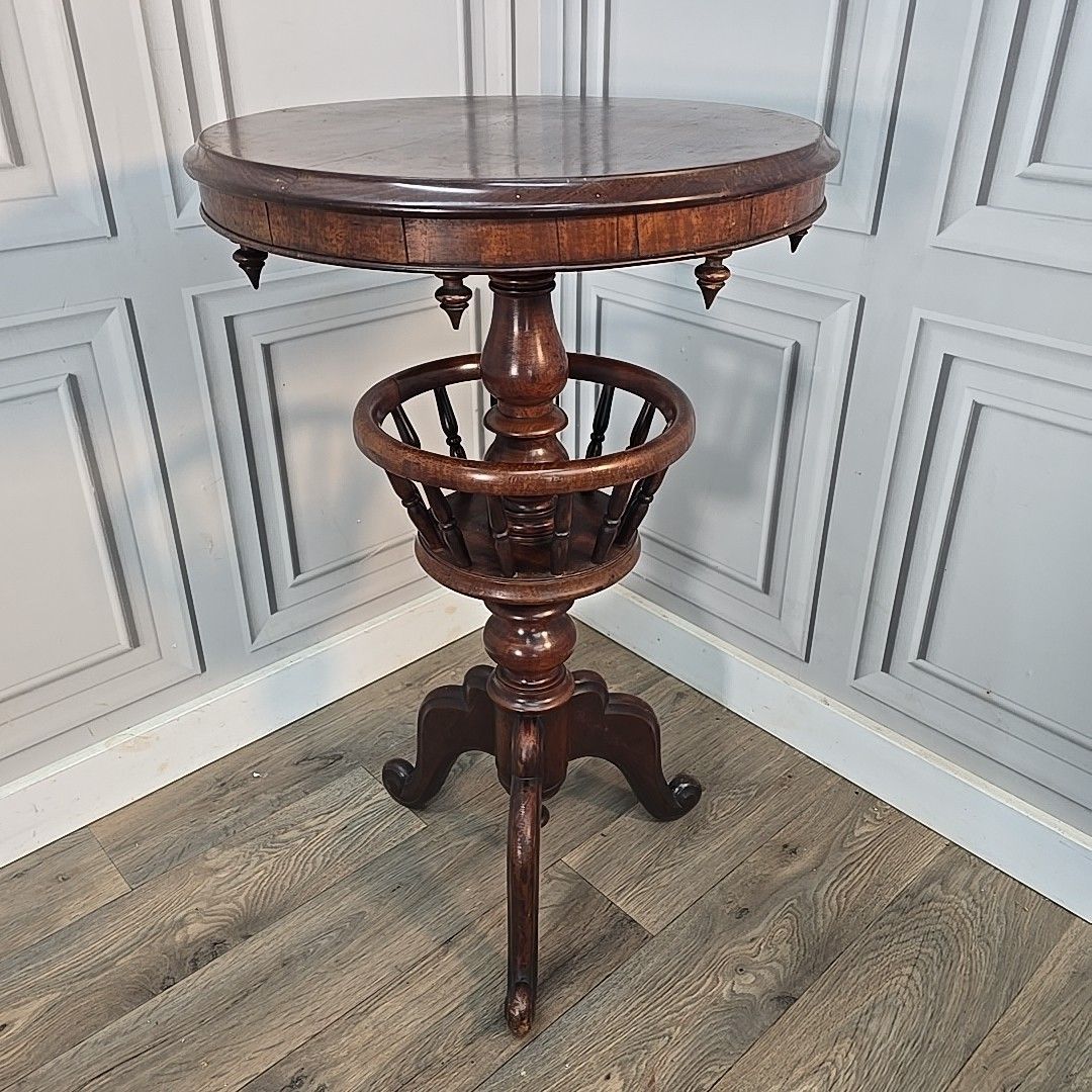 Antique Victorian Occasional Table Round Torchere Plant Stand Wine Lamp Wooden photo for sale