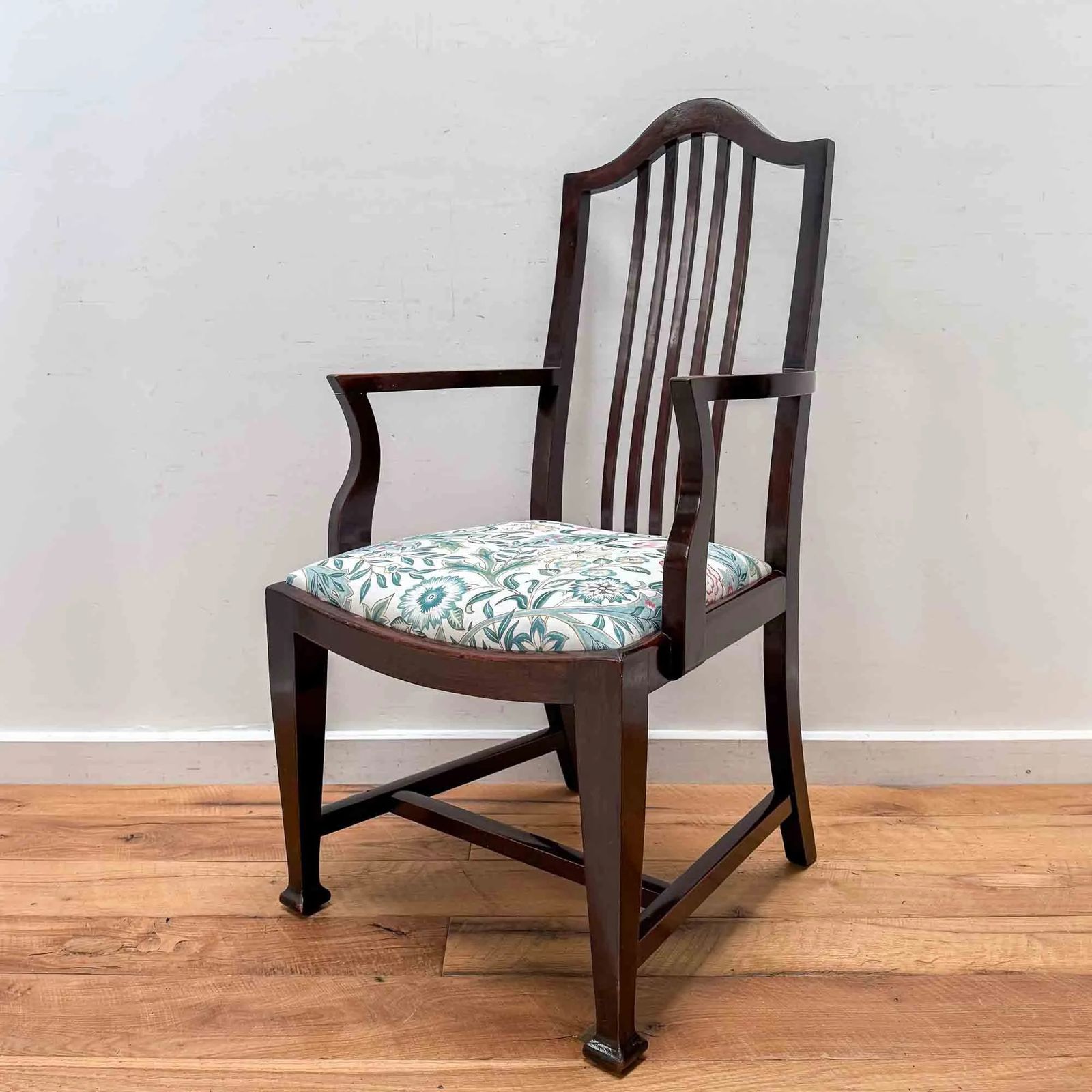 Antique Mahogany Elbow Chair With William Morris 'Wilhelmina' Seat