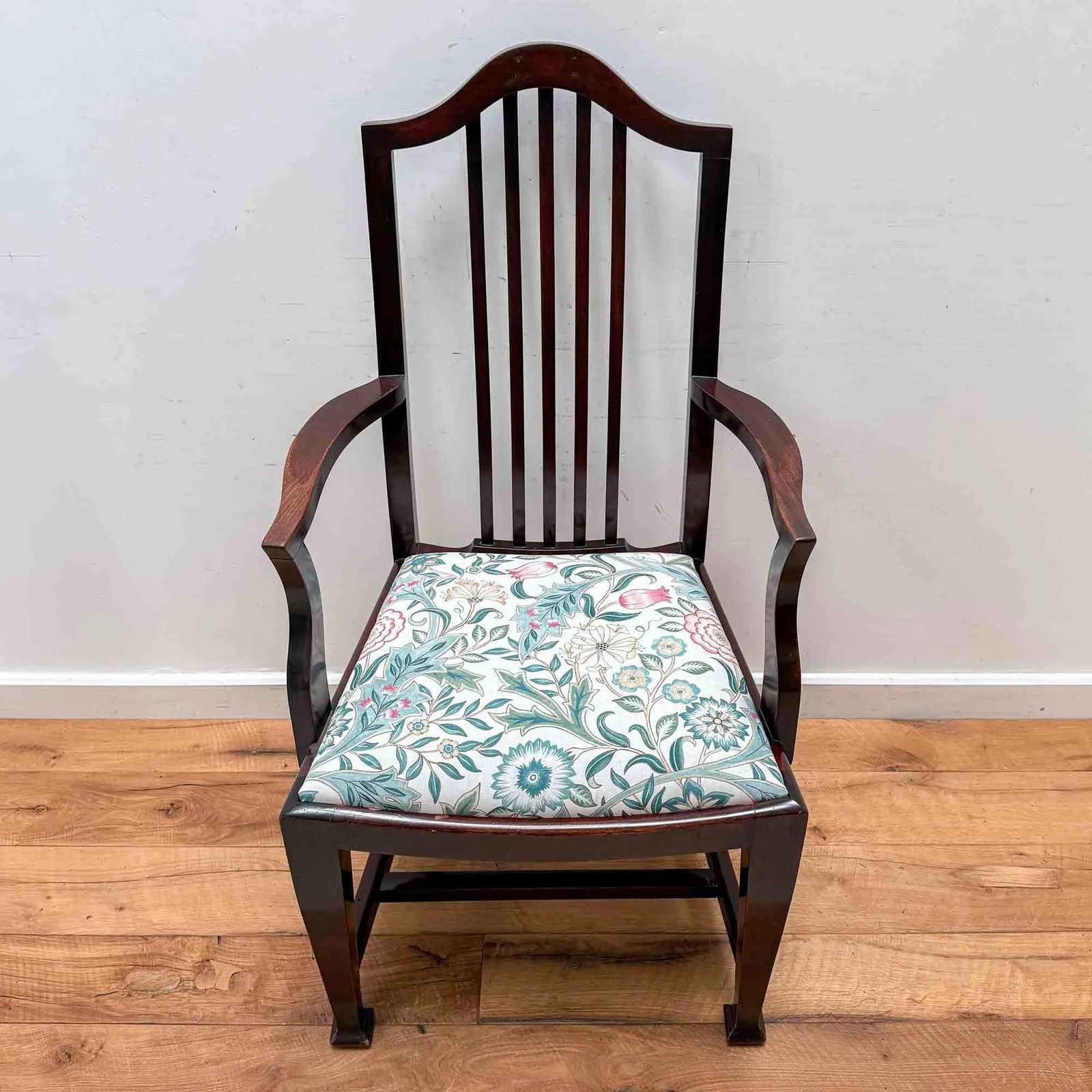 Antique Mahogany Elbow Chair With William Morris 'Wilhelmina' Seat photo for sale