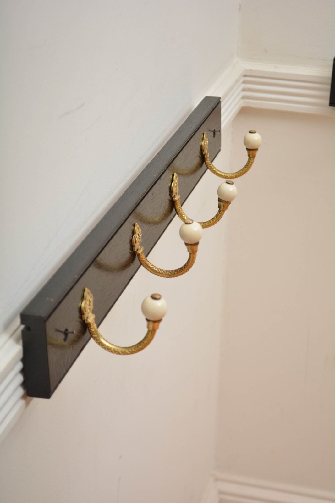Pair Of Antique Victorian Brass And Ebonised Coat Rack Coat Hooks In Good Condition photo Furniture