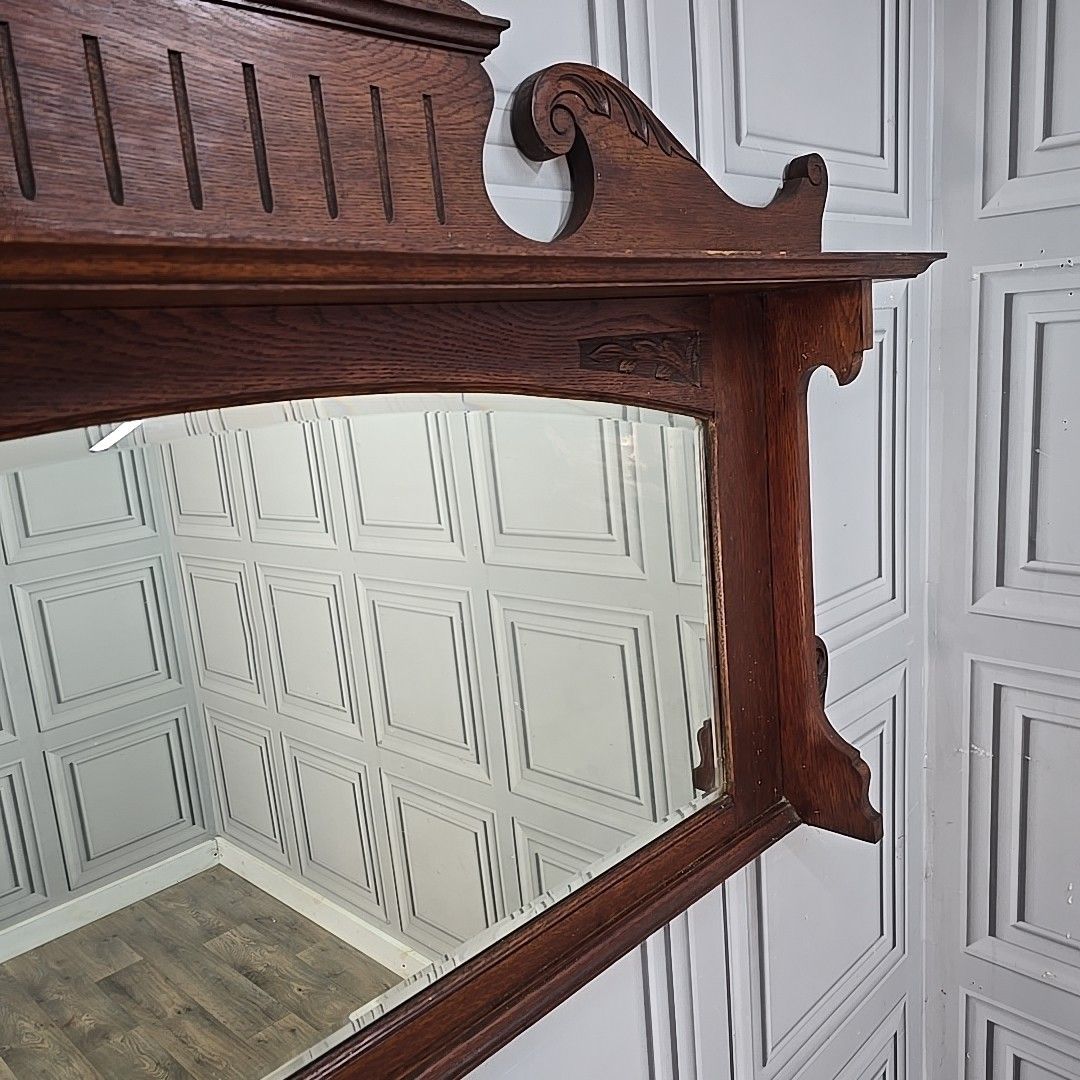 photo furniture Antique Overmantle Wall Mirror Wooden Oak Arts & Crafts Mantel Carved Large