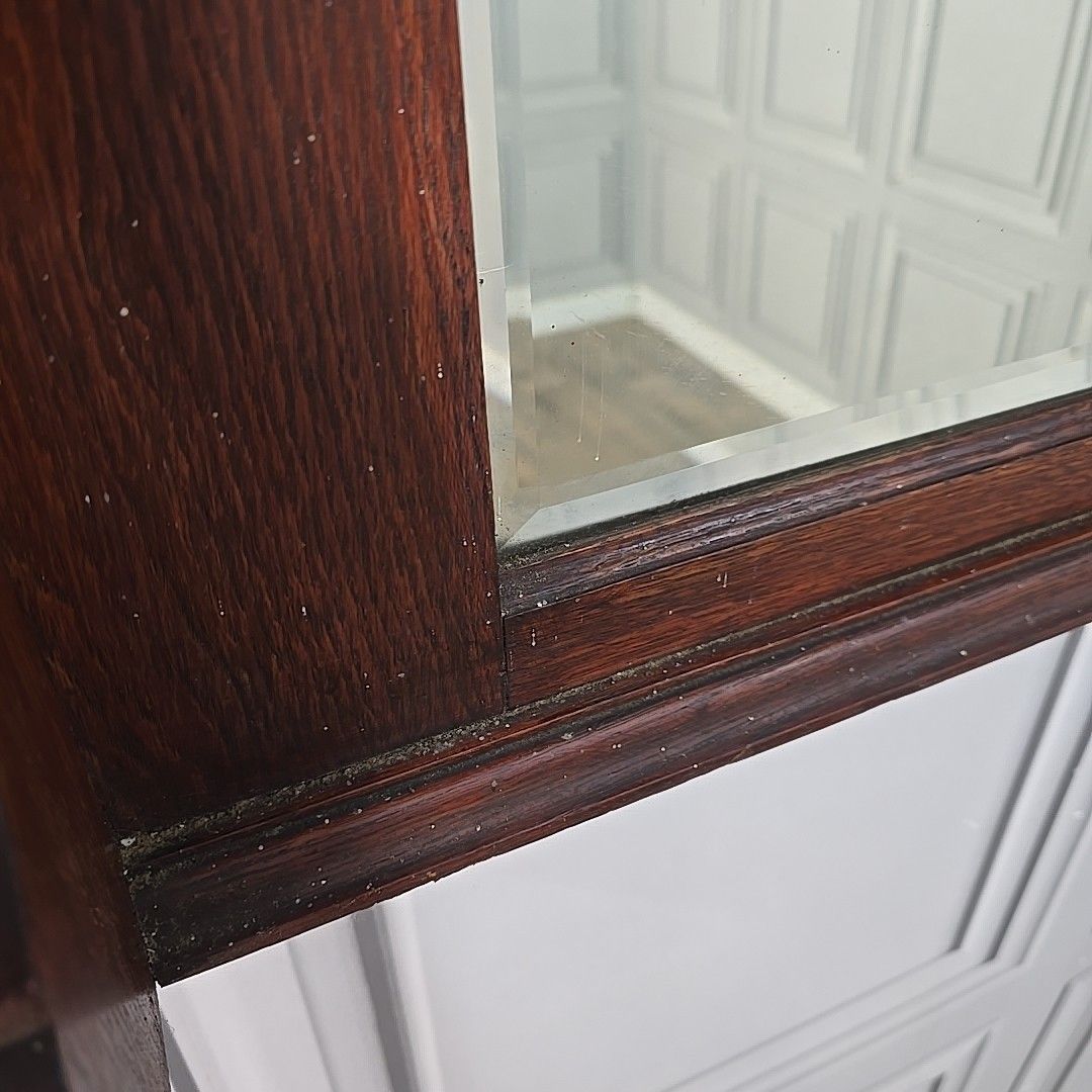 photo buy Antique Overmantle Wall Mirror Wooden Oak Arts & Crafts Mantel Carved Large