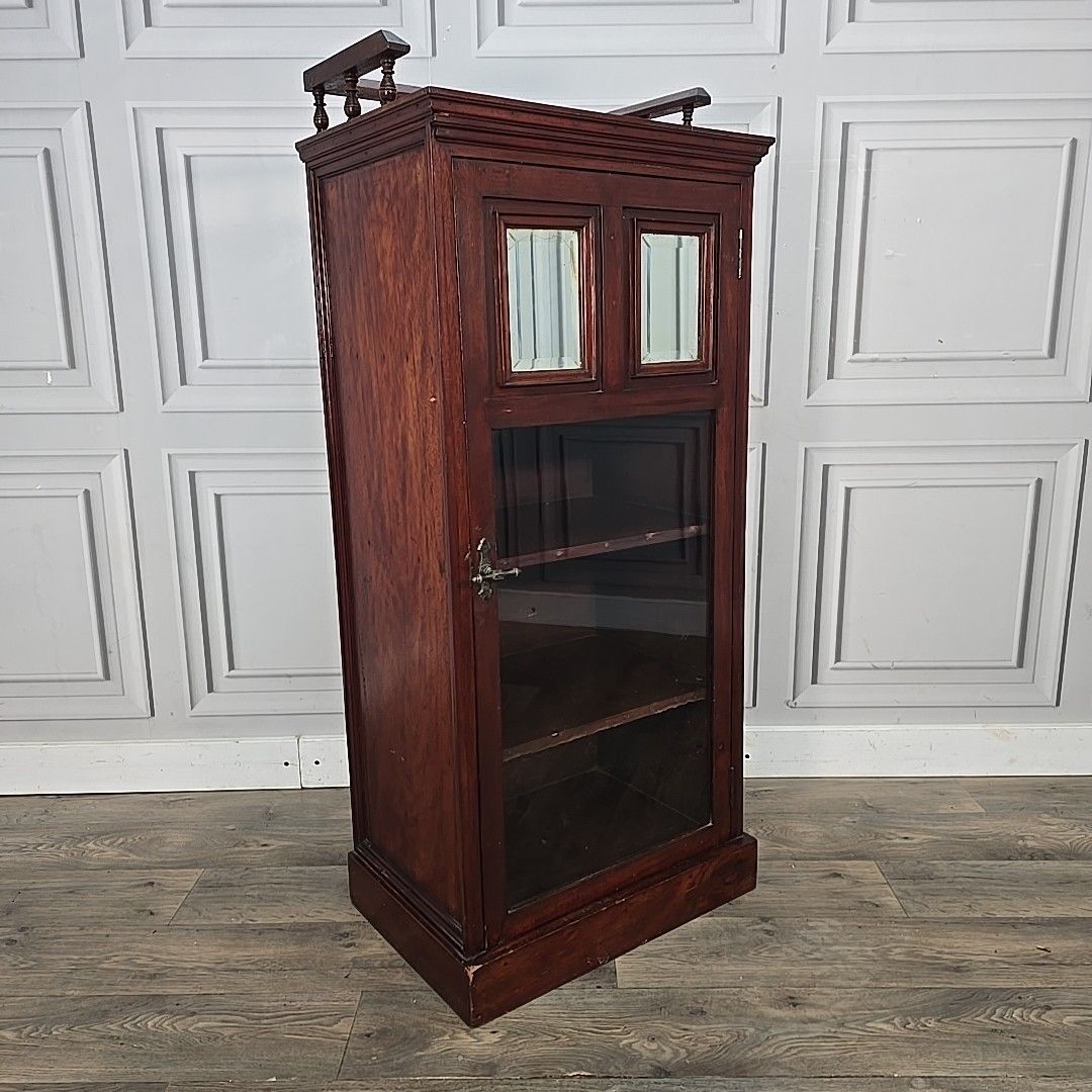 Antique Display Cabinet Glazed Mahogany Music Storage Cupboard Wooden Sideboard photo for sale