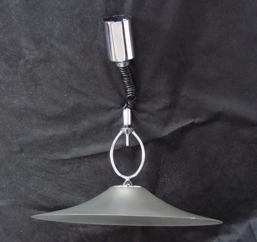 Helestra Pendant Lamp, Germany, 1970s | Chrome And Frosted Glass | Vintage photo for sale