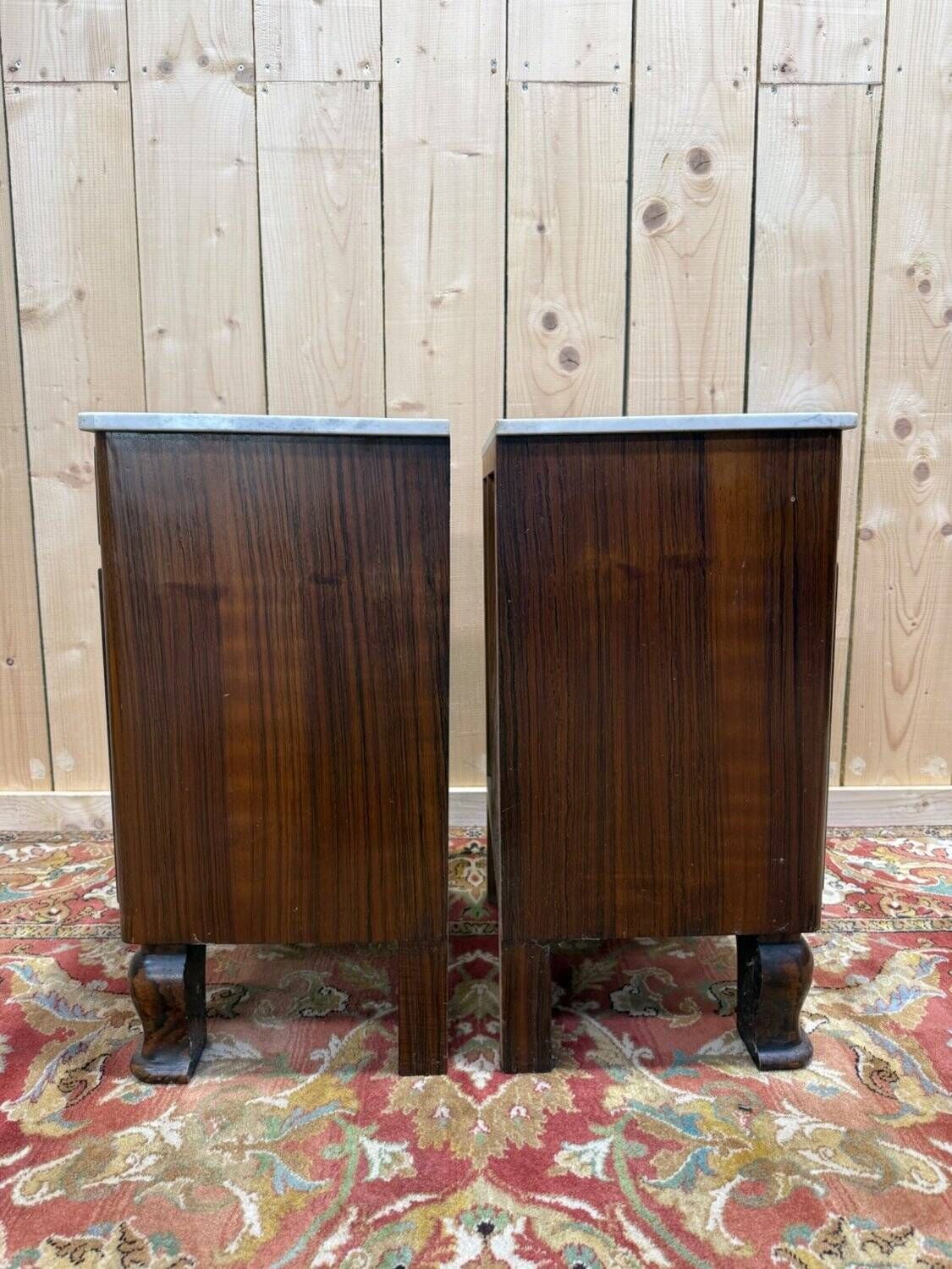 Art Deco Bedside Tables – Rosewood, Carrara Marble & Brass – Year photo vintage