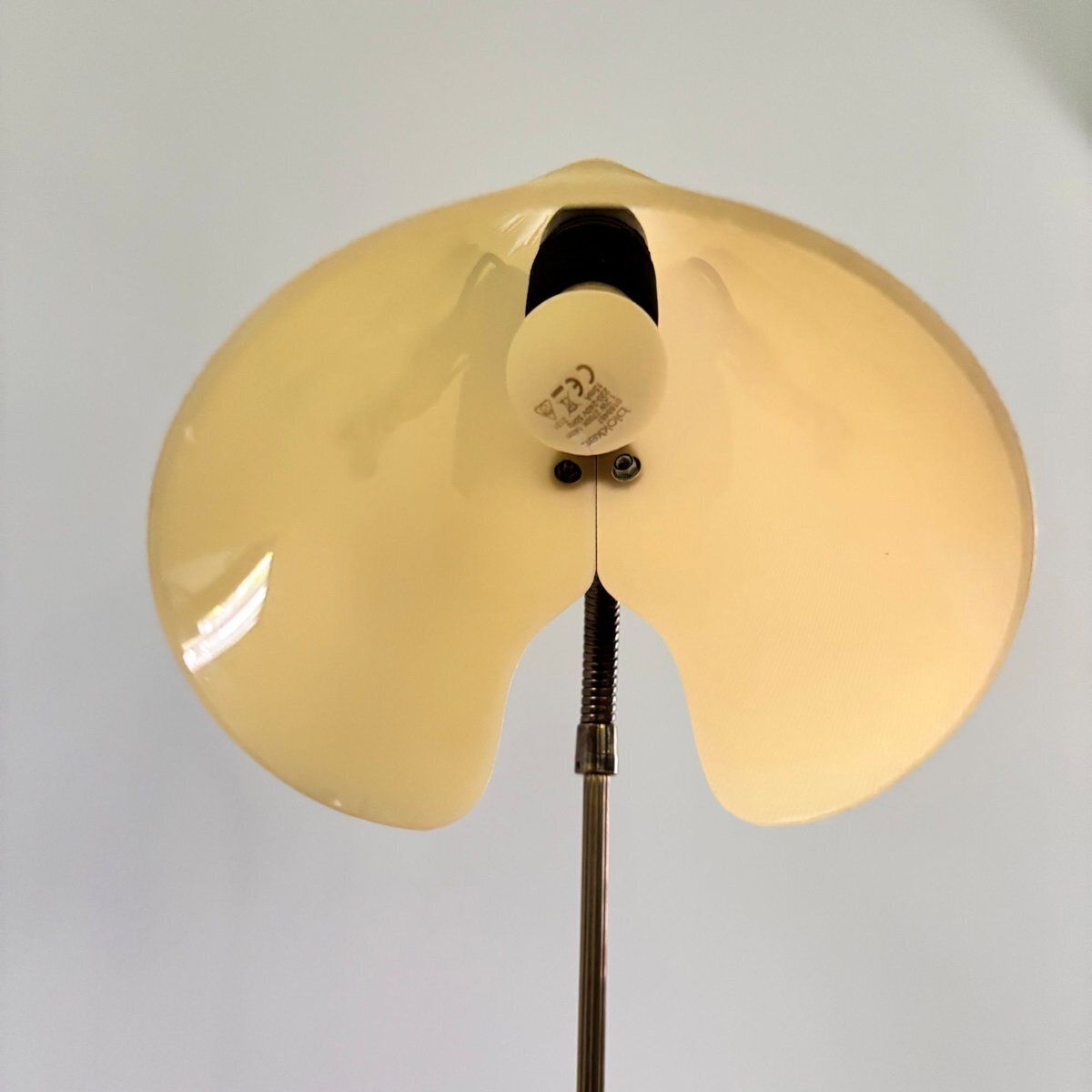 Mid Century Floor Lamp In Black Metal And Brass With Yellow Shade, Sweden, 1950s photo buy