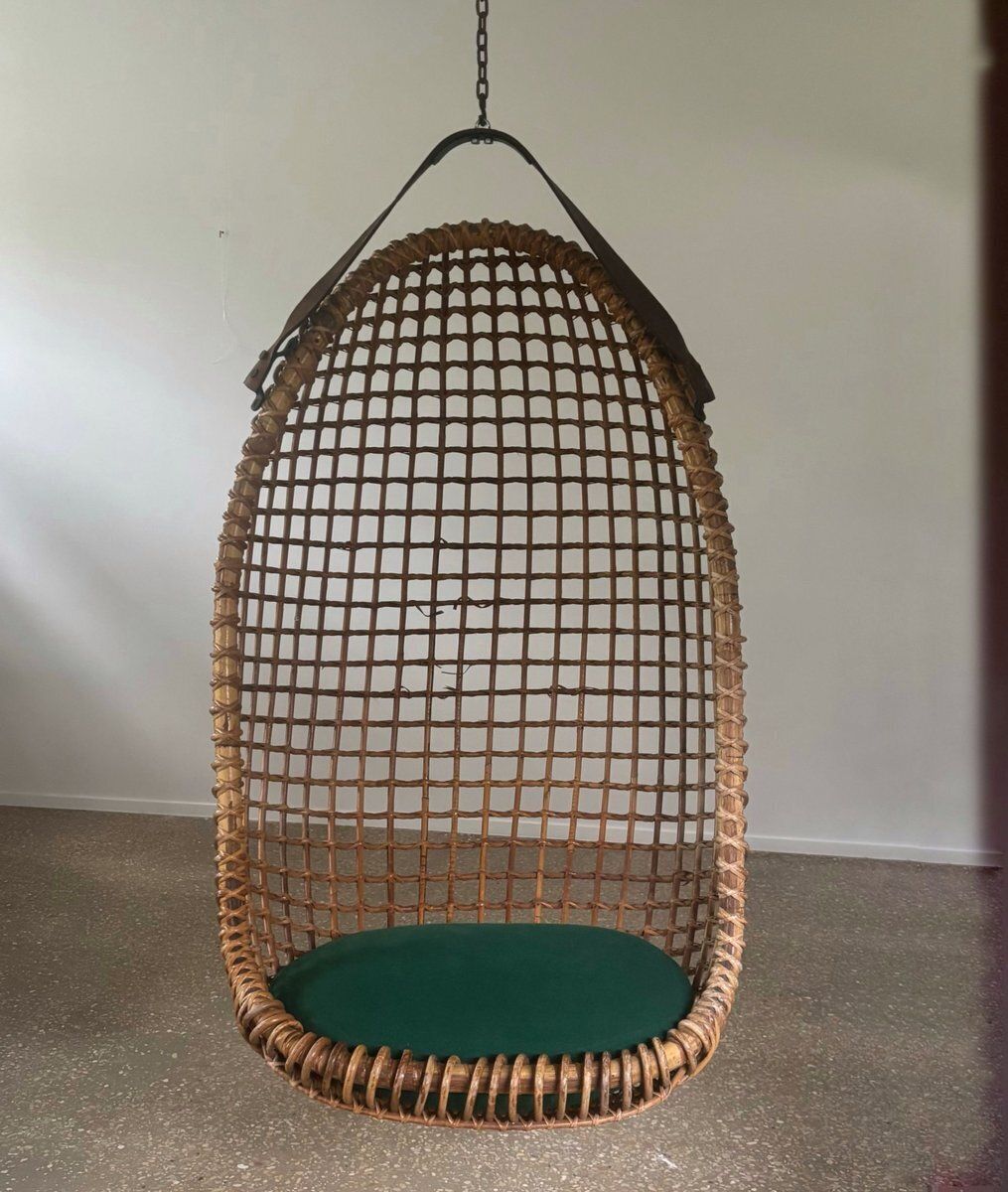 Eureka Hanging Basket Chair By Giovanni Travasa For Bonacina, Italy, 1950s photo for sale