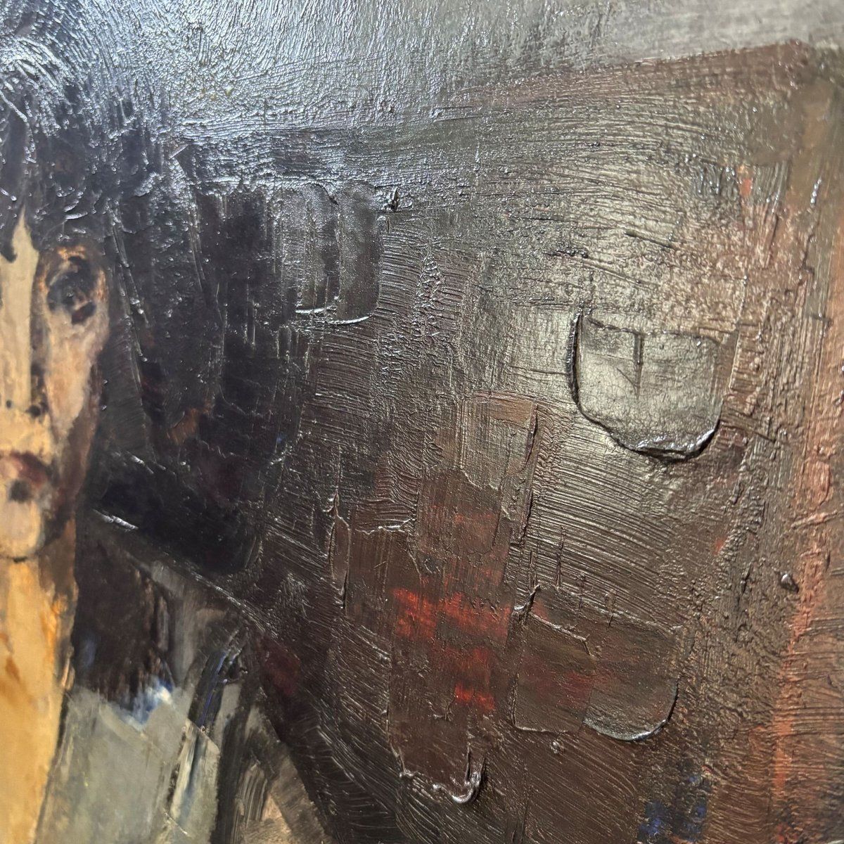 Arnout Colnot, Portrait Of A Woman, Verso: Resting Boys, Oil On Board, 1960s, Framed photo vintage