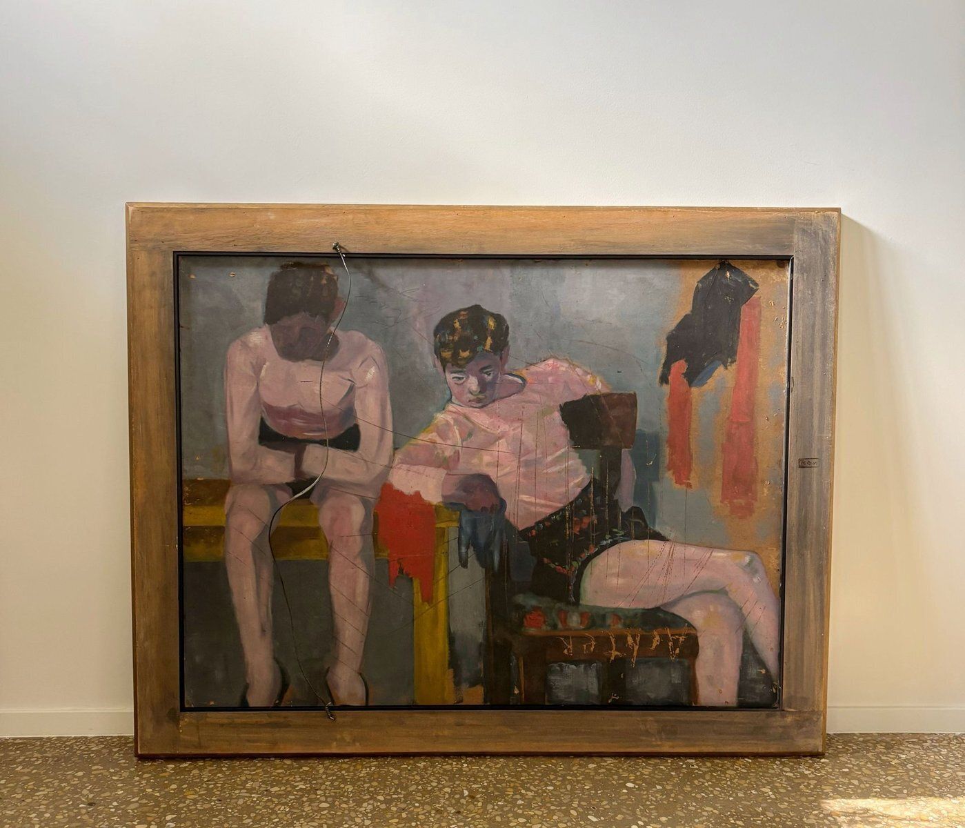 Art Arnout Colnot, Portrait Of A Woman, Verso: Resting Boys, Oil On Board, 1960s, Framed photo