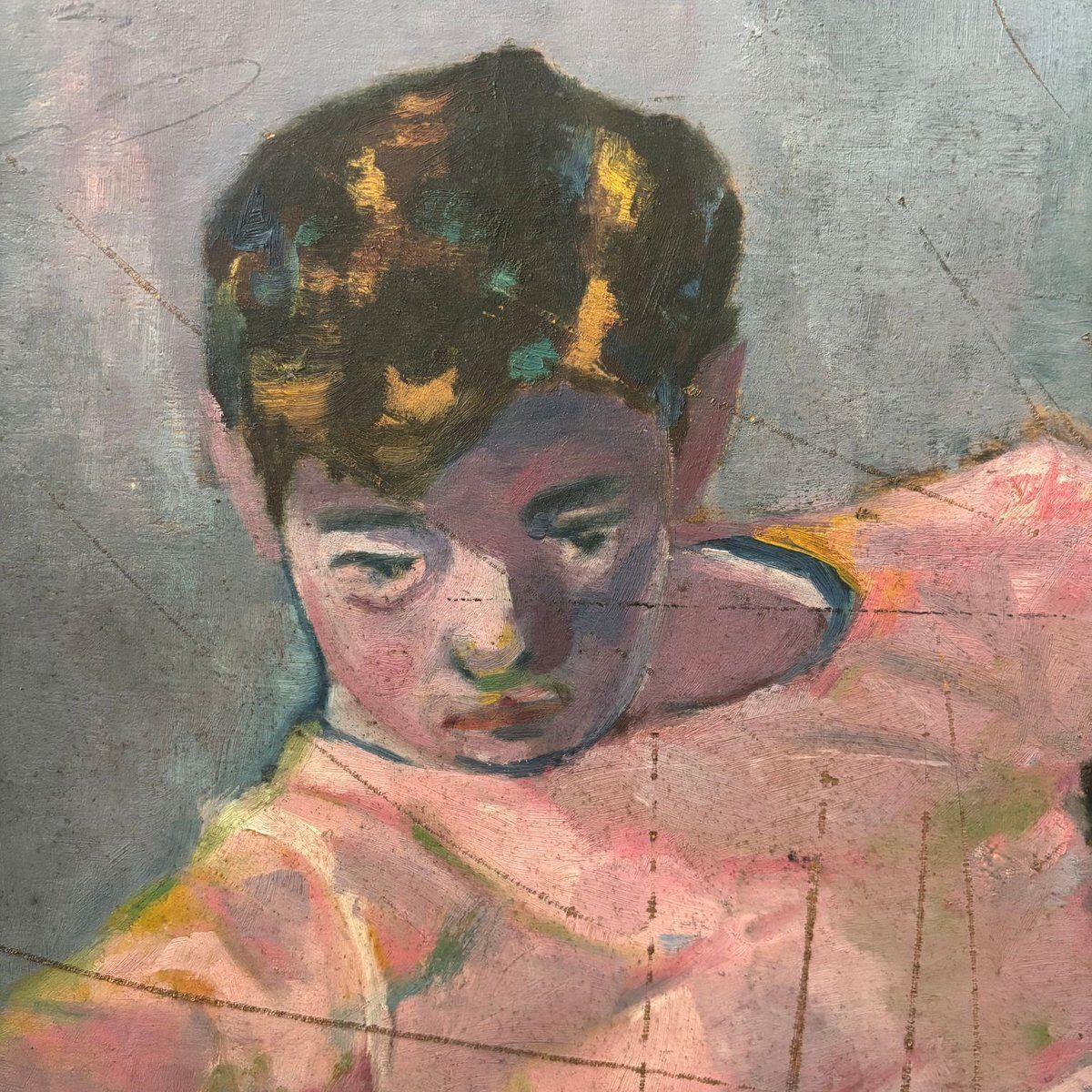 photo buy Arnout Colnot, Portrait Of A Woman, Verso: Resting Boys, Oil On Board, 1960s, Framed