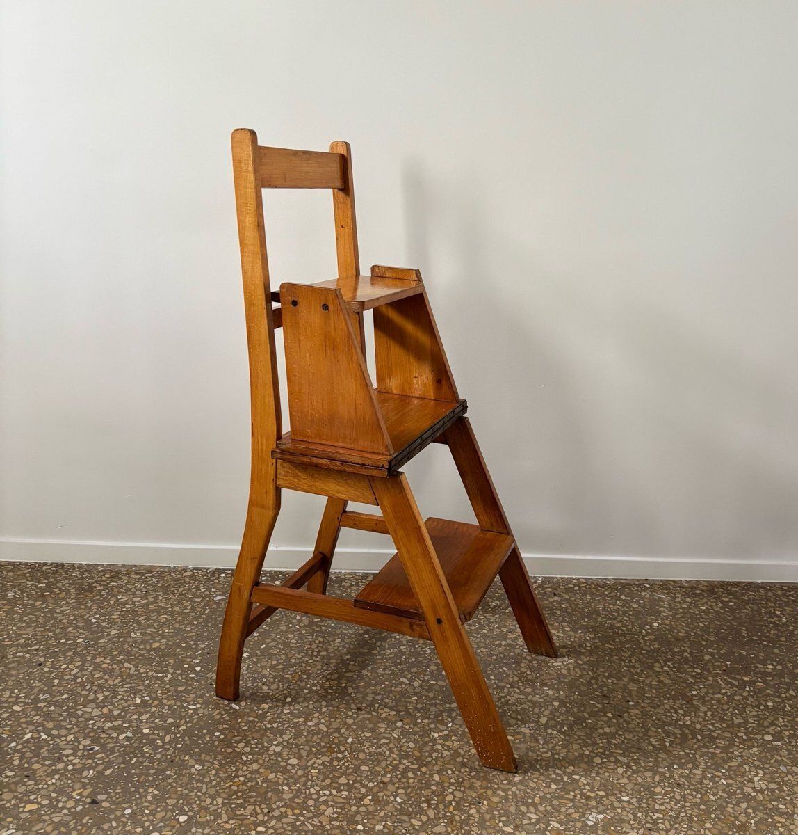 Oak Wooden Library Ladder And Chair, Netherlands, 1930s photo Furniture