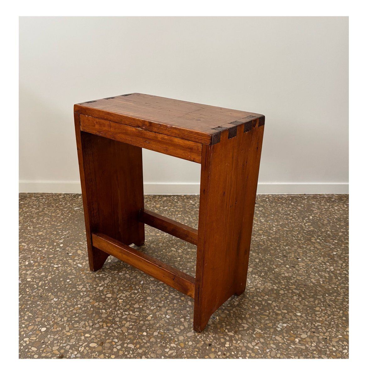 Brutalist Chalet Bench Or Factory Stool In Pine, France, 1950s photo for sale