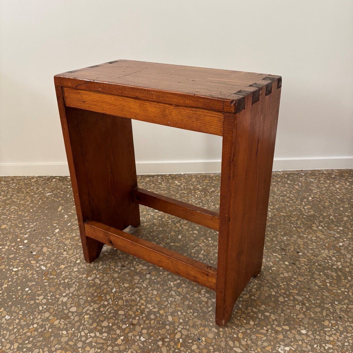 Brutalist Chalet Bench Or Factory Stool In Pine, France, 1950s photo Furniture