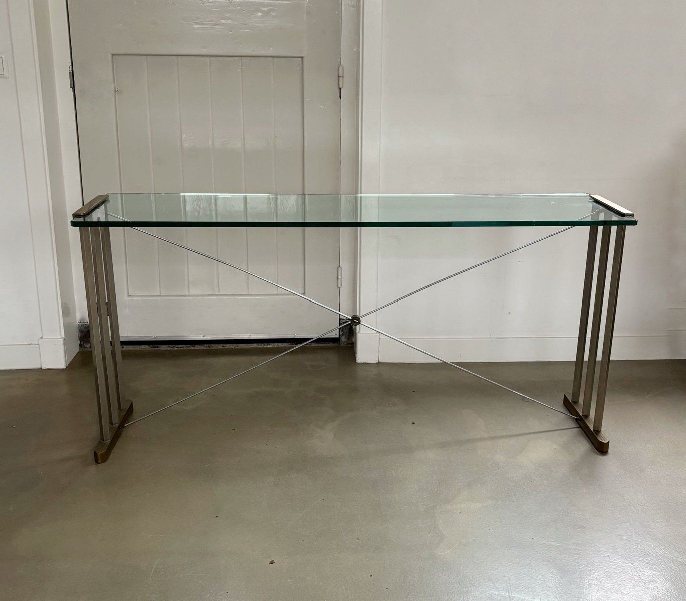 Console Table With Brass Details And Glass Top By Peter Ghyczy, 1970s photo furniture
